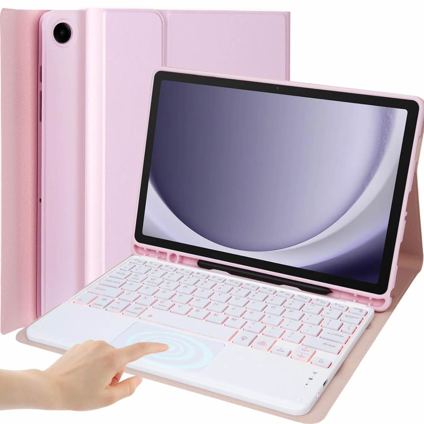 Keyboard Case for Samsung Galaxy Tab S9 FE 10,9 Cala/S9 2023/S8 2022/S7 2020 11 Cali, Z Touchpadem, Odłączana Bezprzewodowa, 7-Kolorowa Podświetlana Klawiatura Z Uchwytem Na Pióro S,Pink