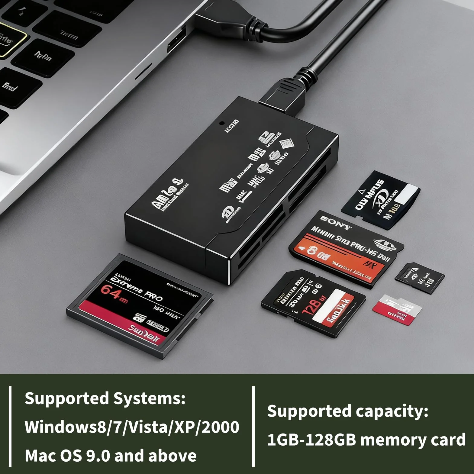 Czytnik kart pamięci, wiele kart, USB 2.0 6 w 1, uniwersalny adapter USB kompatybilny z SD TF CF SDHC MiniSD xD Windows i Mac, prędkość transferu do 480 Mb/s, Plug & Play