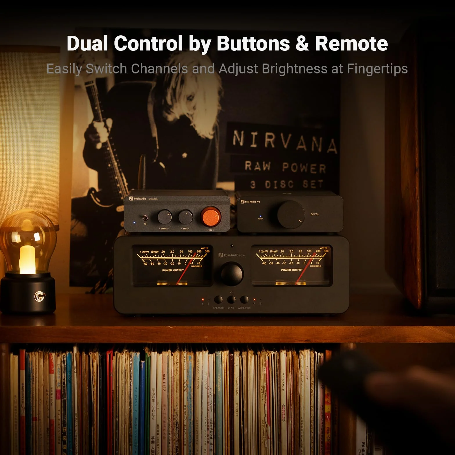 Fosi Audio LC30 czarny podwójny miernik VU Audio Visualizer, przełącznik 2 wejścia 2 wyjścia vintage do wzmacniaczy stereo o dużej mocy, komponent do kina domowego, pilot zdalnego sterowania