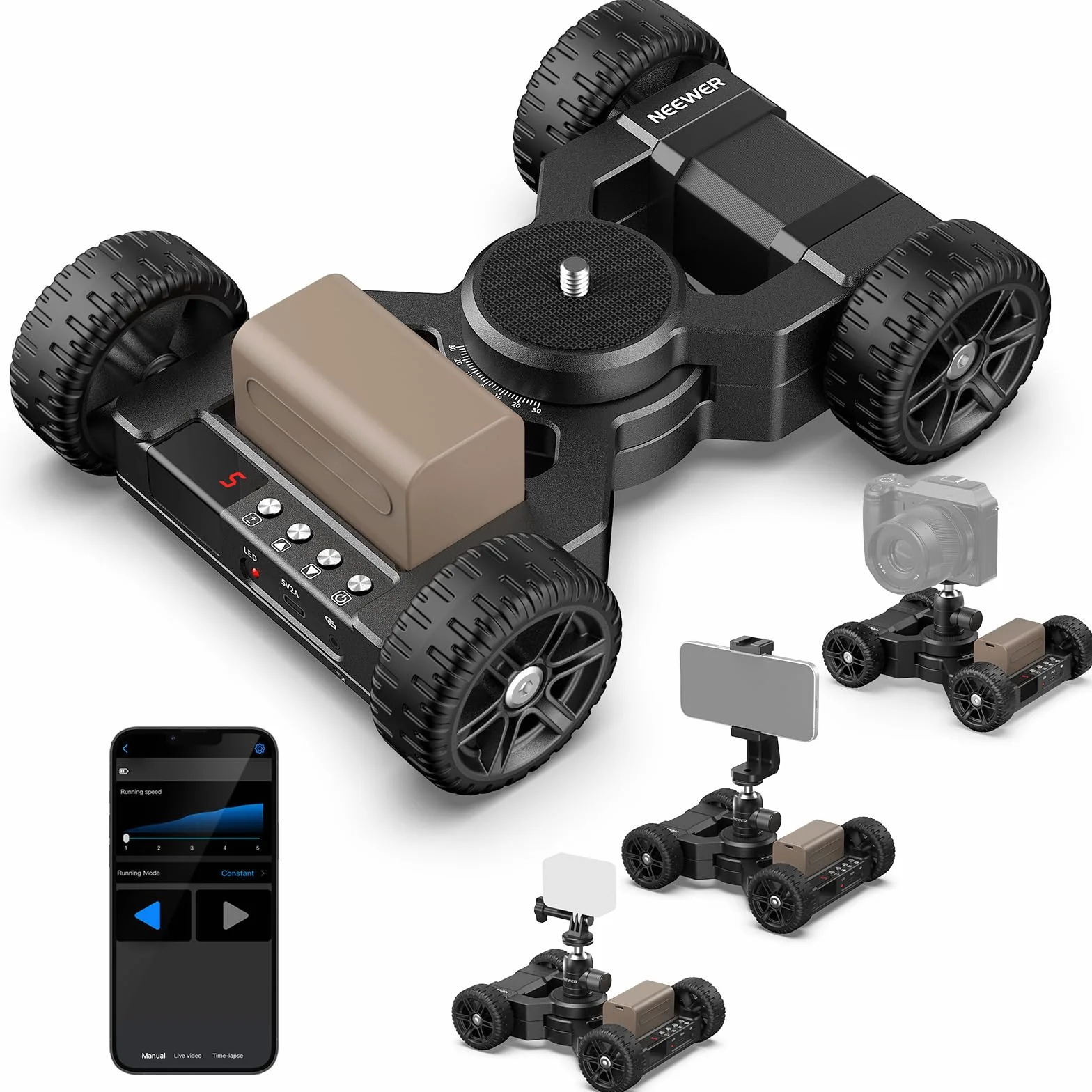 Neewer DL400 ulepszony zmotoryzowany suwak Dolly ze sterowaniem aplikacją, bardzo cichy, mocny podwójny silnik, czas pracy 5H, kompatybilny z GoPro Android Samsung, smartfonem, lustrzanką cyfrową