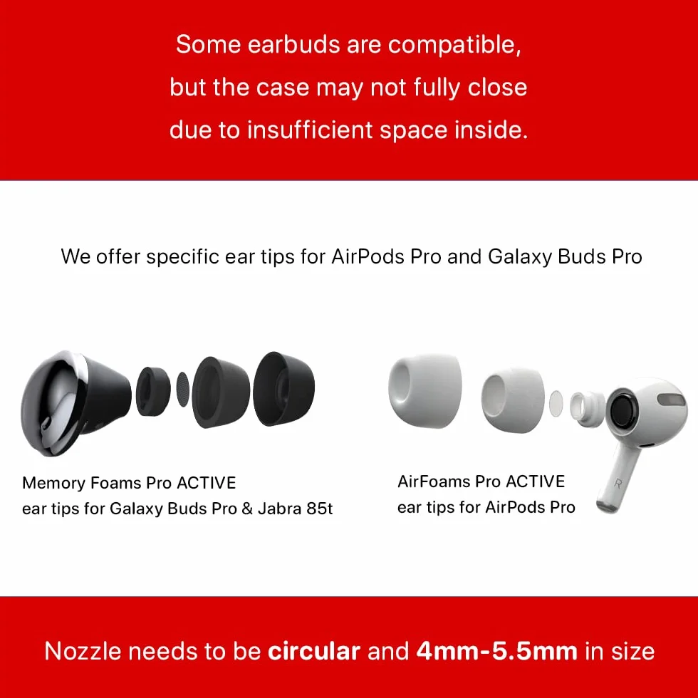 AirFoams Pro końcówki do uszu z pianki z pamięcią kształtu do Sony WF-1000XM4, Beats Fit Pro, Buds 2 Pro