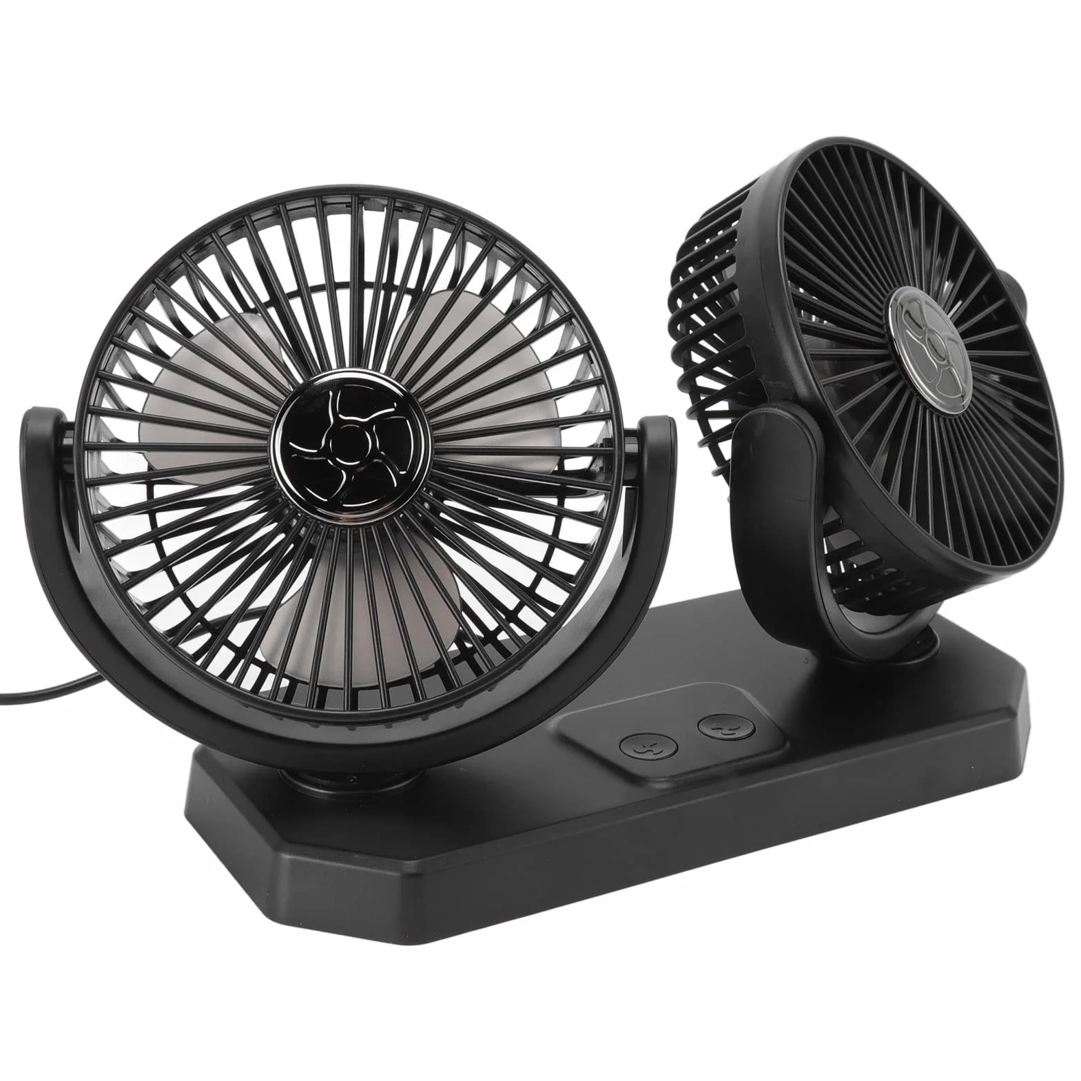 Wentylator Samochodowy 12V, Wentylator Samochodowy USB z Podwójną Głowicą, Przenośny Wentylator z Podwójną Głowicą do Samochodu, Ciężarówki, Furgonetki, SUV-a, Kampera, łodzi, Domu