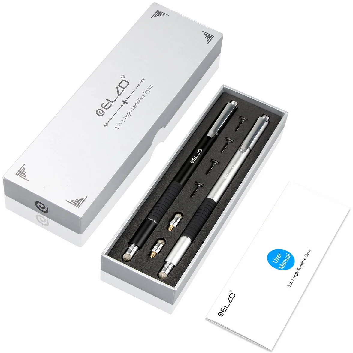 ELZO Rysik do tabletu, 2 sztuki, 3 w 1, do wszystkich telefonów komórkowych/tabletów, iPhone, iPad, Samsung Galaxy, Surface, Lenovo, Huawei, Xiaomi, Chromebook, Android iOS itp