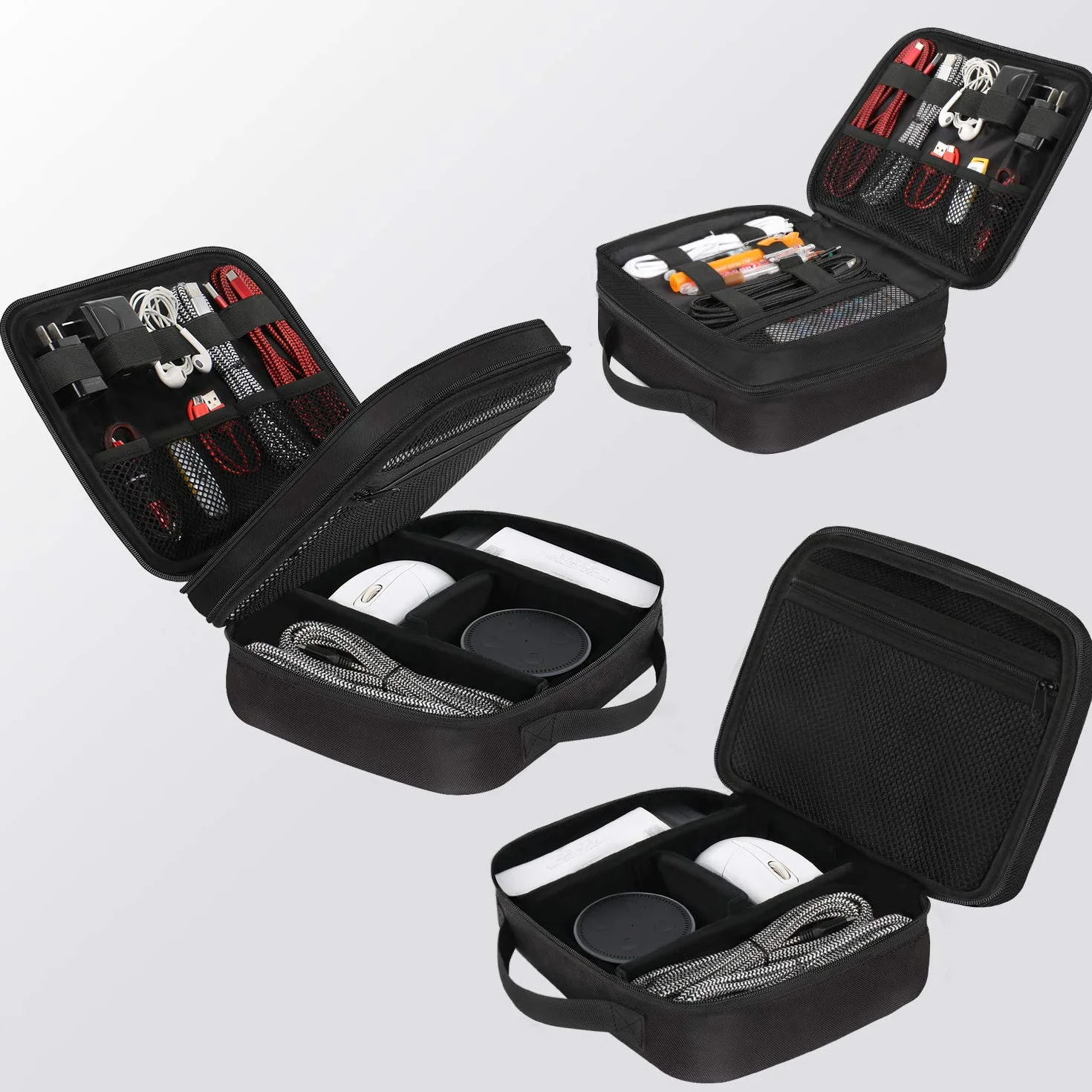 MATEIN Elektroniczna wielofunkcyjna torba na kable wodoodporna torba do przechowywania akcesoriów uniwersalna torba organizer na pamięć USB, kartę pamięci, ładowarkę, power bank, 2 warstwy, czarna