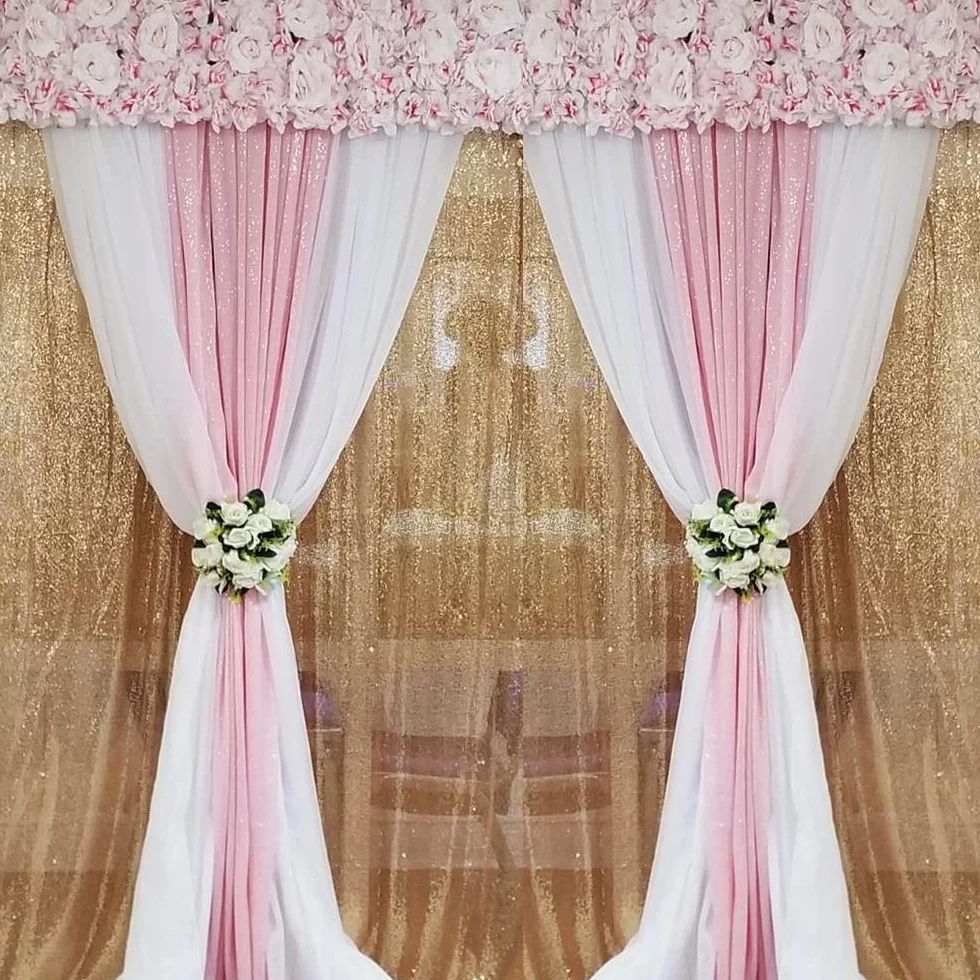 Różowe cekinowe tło zasłony 4 panele 62 x 20 cm brokatowe różowe zasłony tło fotograficzne przyjęcie ślub baby shower zasłona błyszczące tło fotograficzne