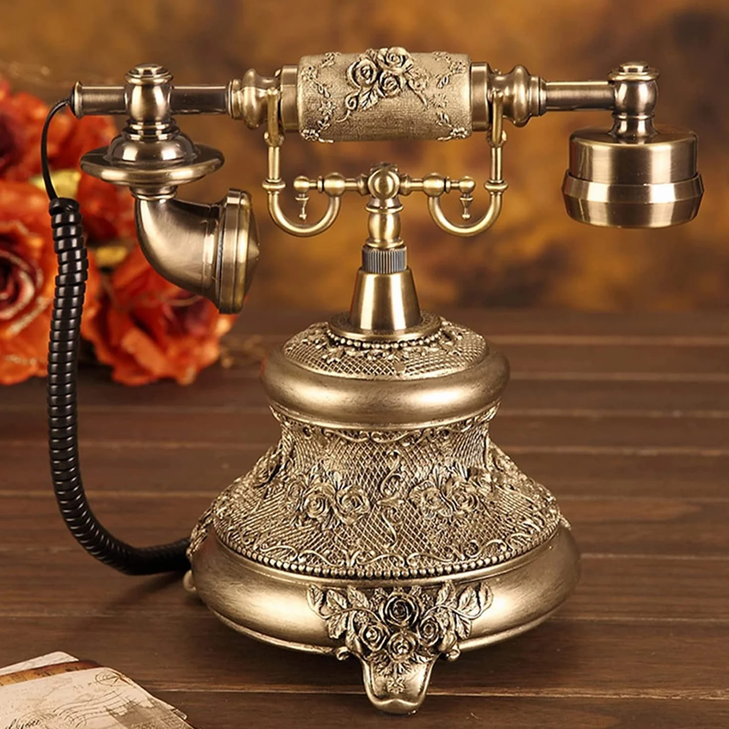 WangXLDD Antyczna linia stacjonarna dla osób starszych telefon klasyczny retro biały vintage stałe biurko telefon wykonany z żywicy dom biuro Europa