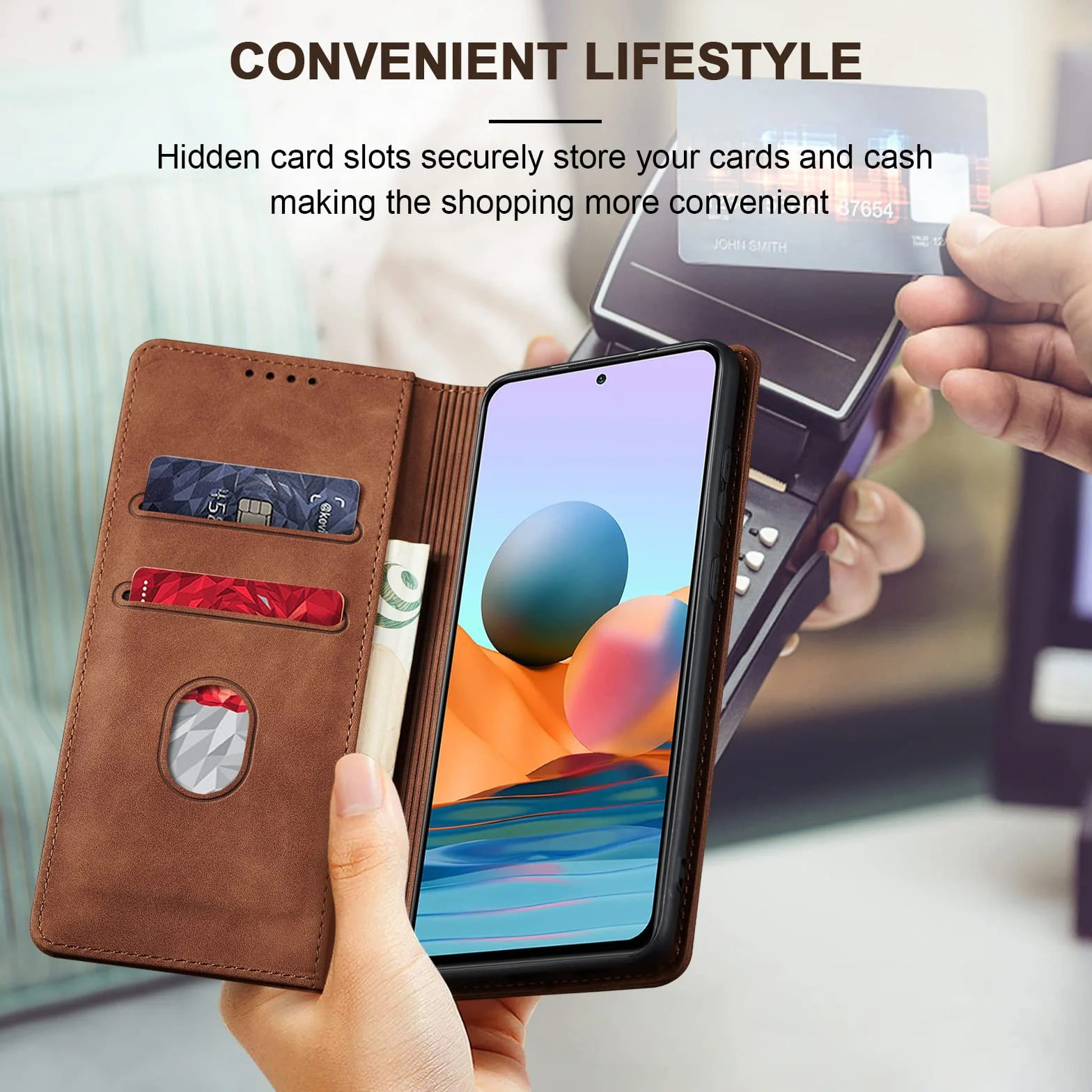 Jasonyu Etui z Klapką dla Xiaomi Redmi Note 10 Pro/Note 10 Pro Max - Skórzana Klapka z Magnesem, Uchwyt na Karty i Podpórką, Ochrona Przed Wstrząsami TPU (Brązowy)