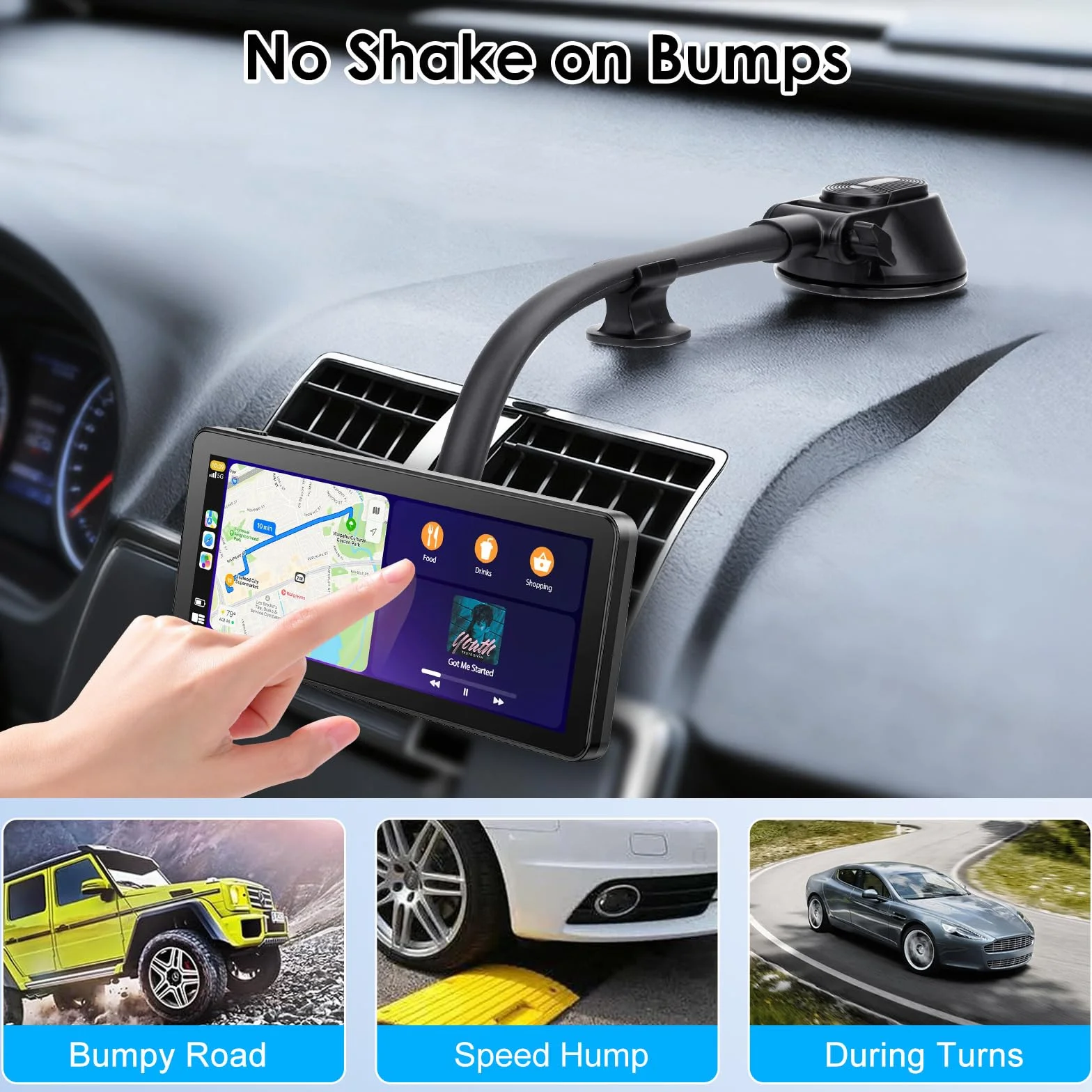 EEEKit Uchwyt CarPlay do Samochodu z Przyssawką, Obrót 360°, 6,8–10,26" | Mocna przyssawka zapewnia stabilne mocowanie na desce lub szybie, do ekranów CarPlay 6,8–10,26"