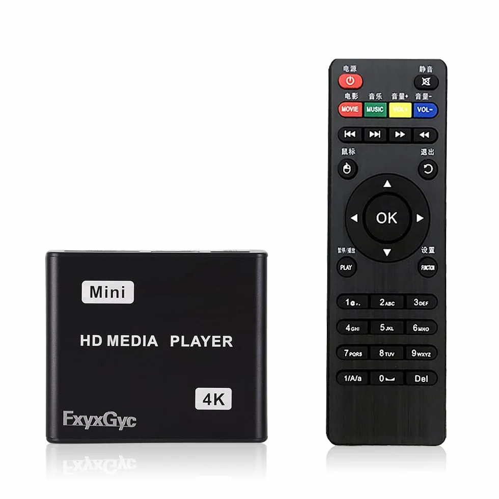 Odtwarzacz multimedialny HDMI, cyfrowy odtwarzacz multimedialny 4K Ultra HD, obsługuje dysk USB, kartę SD, wyjście 4K przy 30 Hz, dekodowanie H.265/H.264/AVC MP4/MKV/MP3/TS/Rmvb/Mov/JPG do odtwarzania