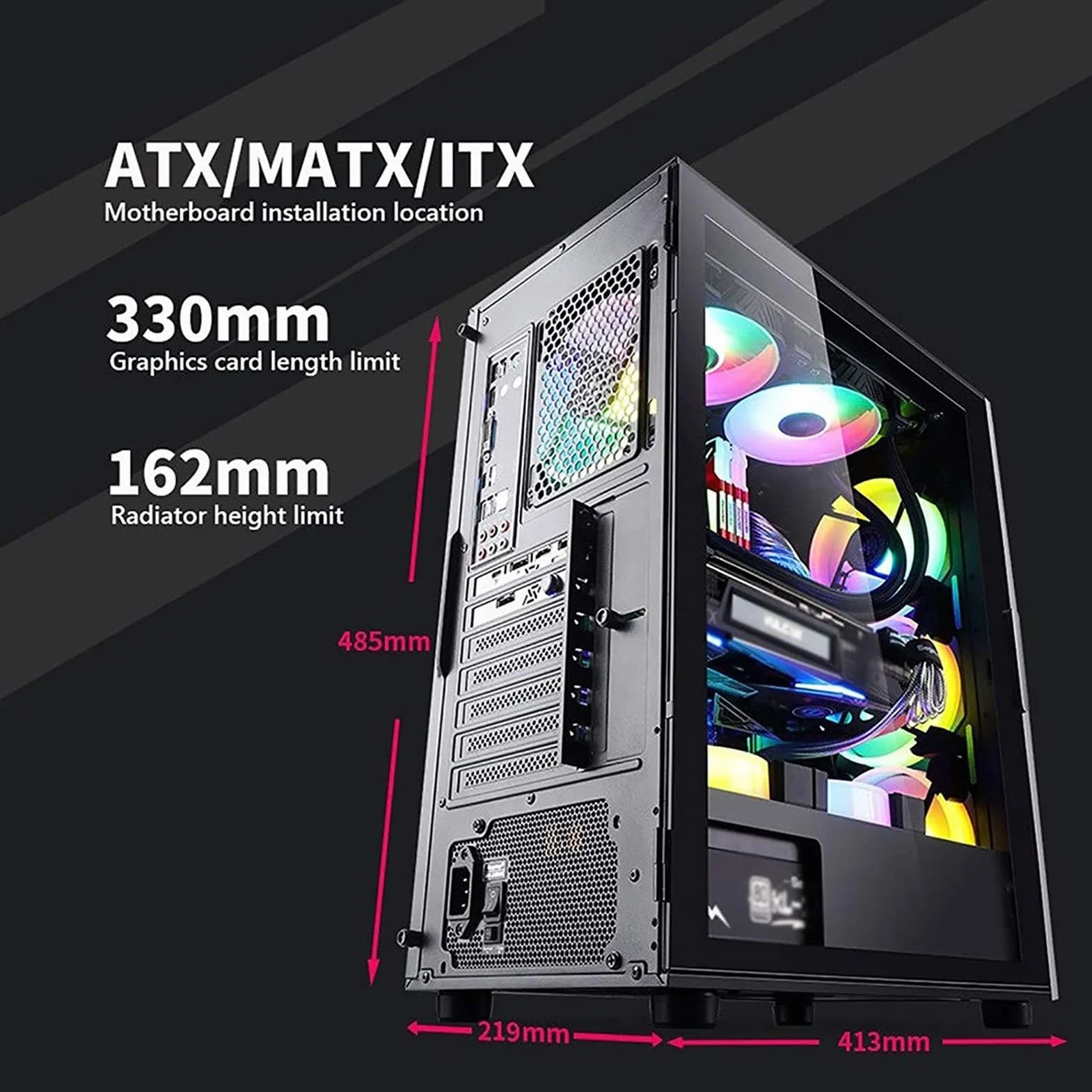 Obudowa do gier PC, obsługuje formaty ATX/M-ATX/ITX, wentylatory 6x120 mm, główna obudowa komputera chłodzona wodą 360°, odpowiednia do gier i pracy biurowej (Size : Style 2)