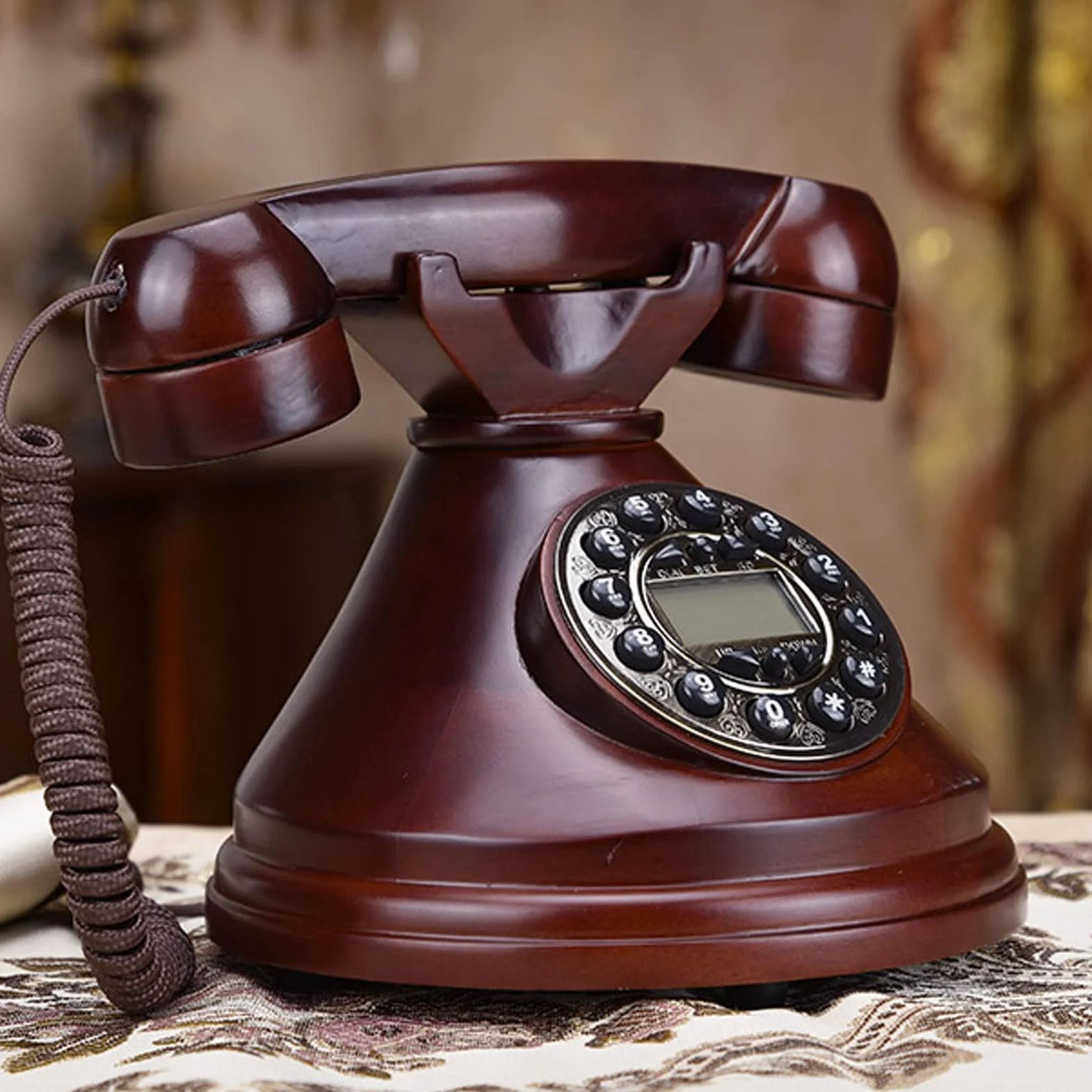 Telefon retro cyferblat, drewniany antyczny stały retro telefon lat 60. klasyczny dom biuro hote metal dla osób starszych dzwoniących stacjonarny