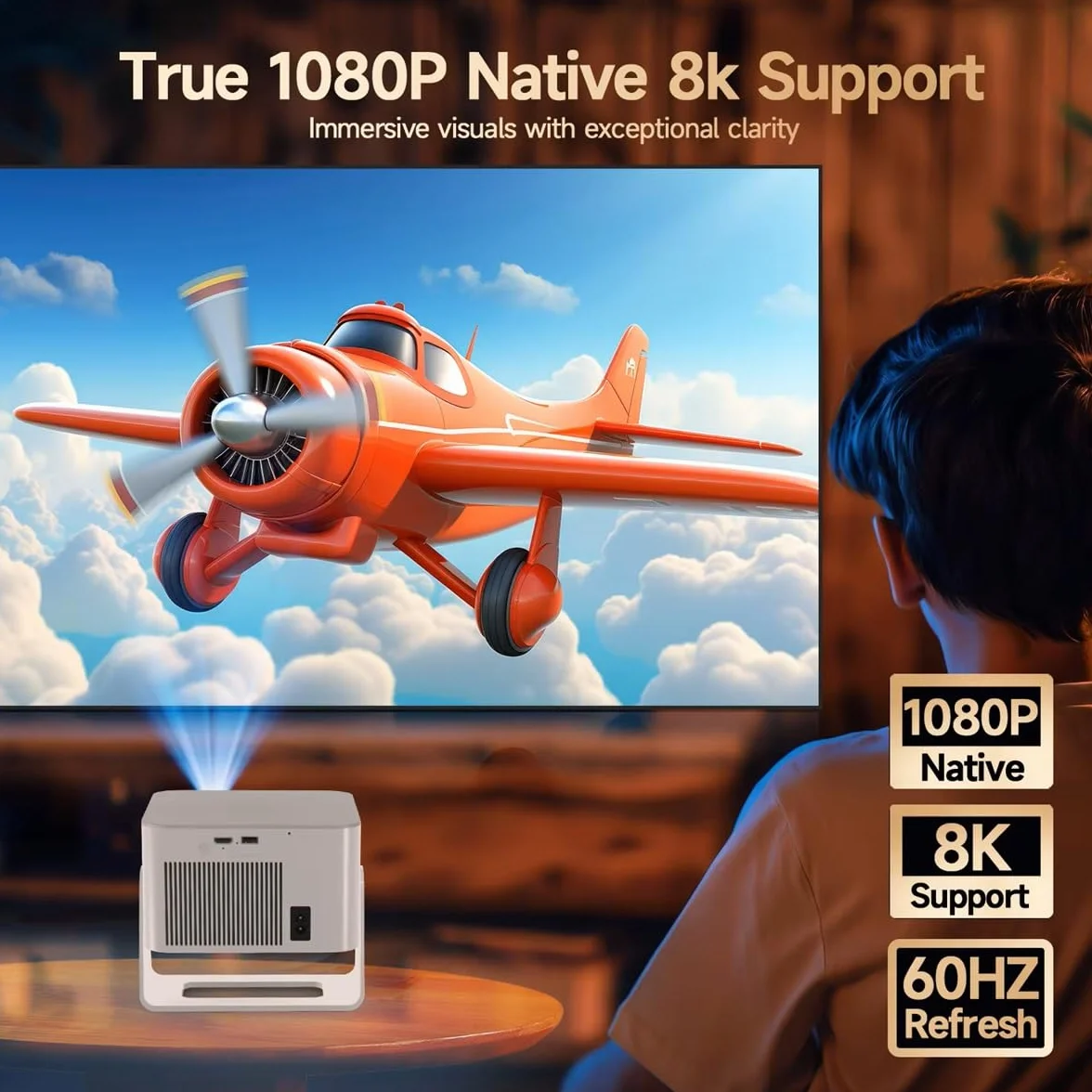 Projektor 900ANSI Android 14 z automatycznym ustawianiem ostrości, obsługa 8K Native 1080P, Wifi6, BT5.4, 16G, Allwinner H726 przenośny HY350Max