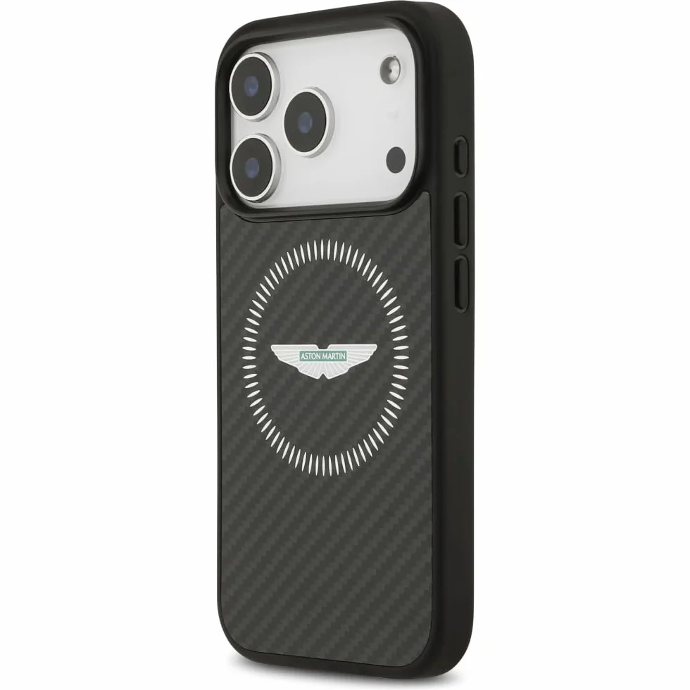 CG MOBILE Aston Martin HC Kevlar design licznika kompatybilny z Mag Safe etui do iPhone 17 Pro (czarne)