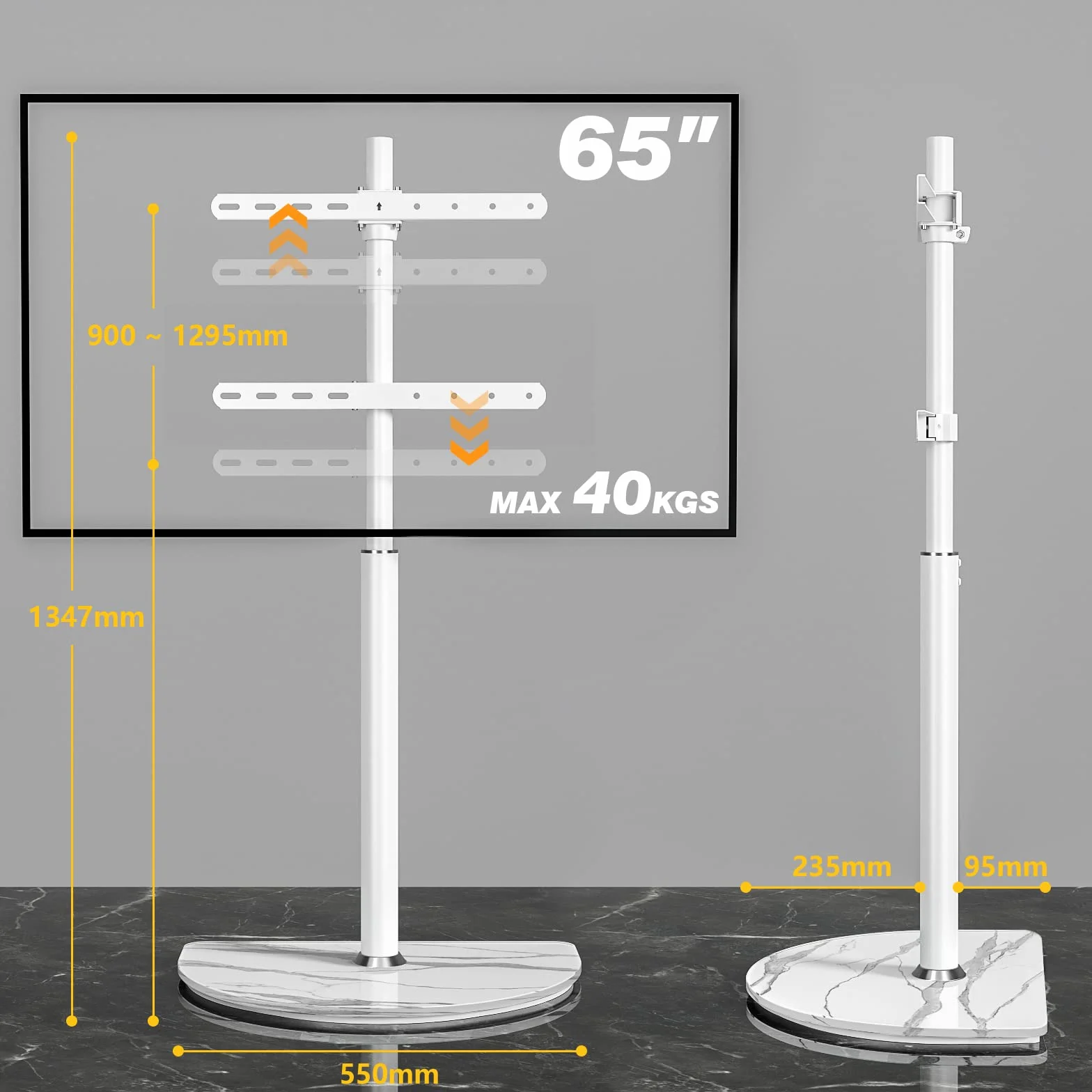 RFIVER Stojak podłogowy pod telewizor 32-65 cali LED LCD OLED z płaskim zakrzywionym telewizorem o ± 25 stopni, narożny stojak na telewizor z regulacją wysokości do 40 kg, zarządzanie kablami, łatwy