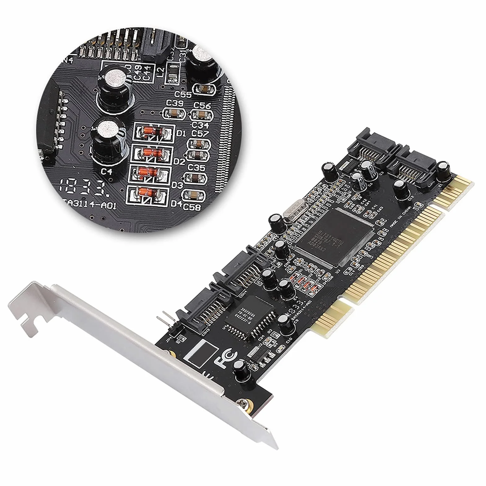 Kontroler RAID, chipset PCI Sil3114 do 4 wewnętrznych portów SATA, 1 5-pinowa karta Raid PCI-to-SATA, adapter Gb/s, chipset kart Raid z obsługą dysków twardych
