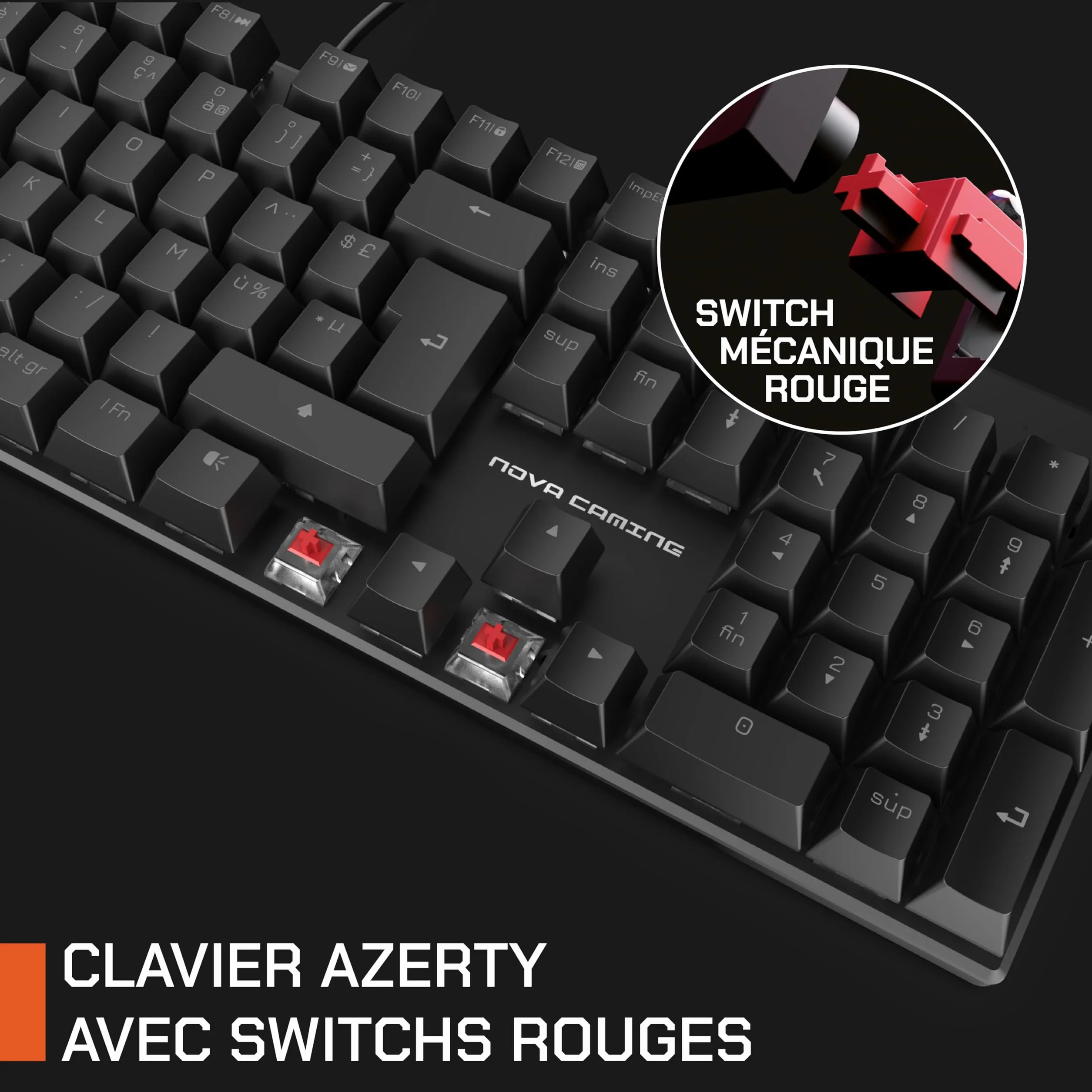 NOVA GAMING HERCULE - Przewodowa mechaniczna klawiatura do gier USB - klawiatura dla graczy, podświetlenie RGB, 104 klawisze, w tym 26 anty-ghostingowych, AZERTY French - kompatybilna z PC Gaming,