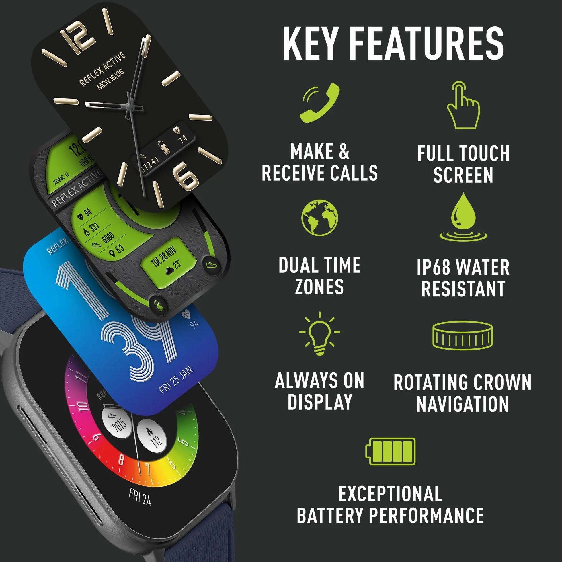 Reflex Active Seria 29 Męski Smartwatch AMOLED z 2,04-calowym wyświetlaczem, monitorem tętna, pomiarem tlenu we krwi, wodoodporność IP68, śledzenie fitness dla iOS + Android