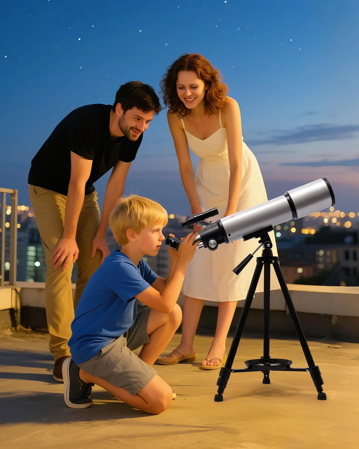 Teleskopowy refraktor astronomiczny 90/600 mm ze statywem aluminiowym – kompletny zestaw z 2 okularami (10 mm i 25 mm), 3 x soczewka Barlow, adapter do smartfona i torba do przenoszenia