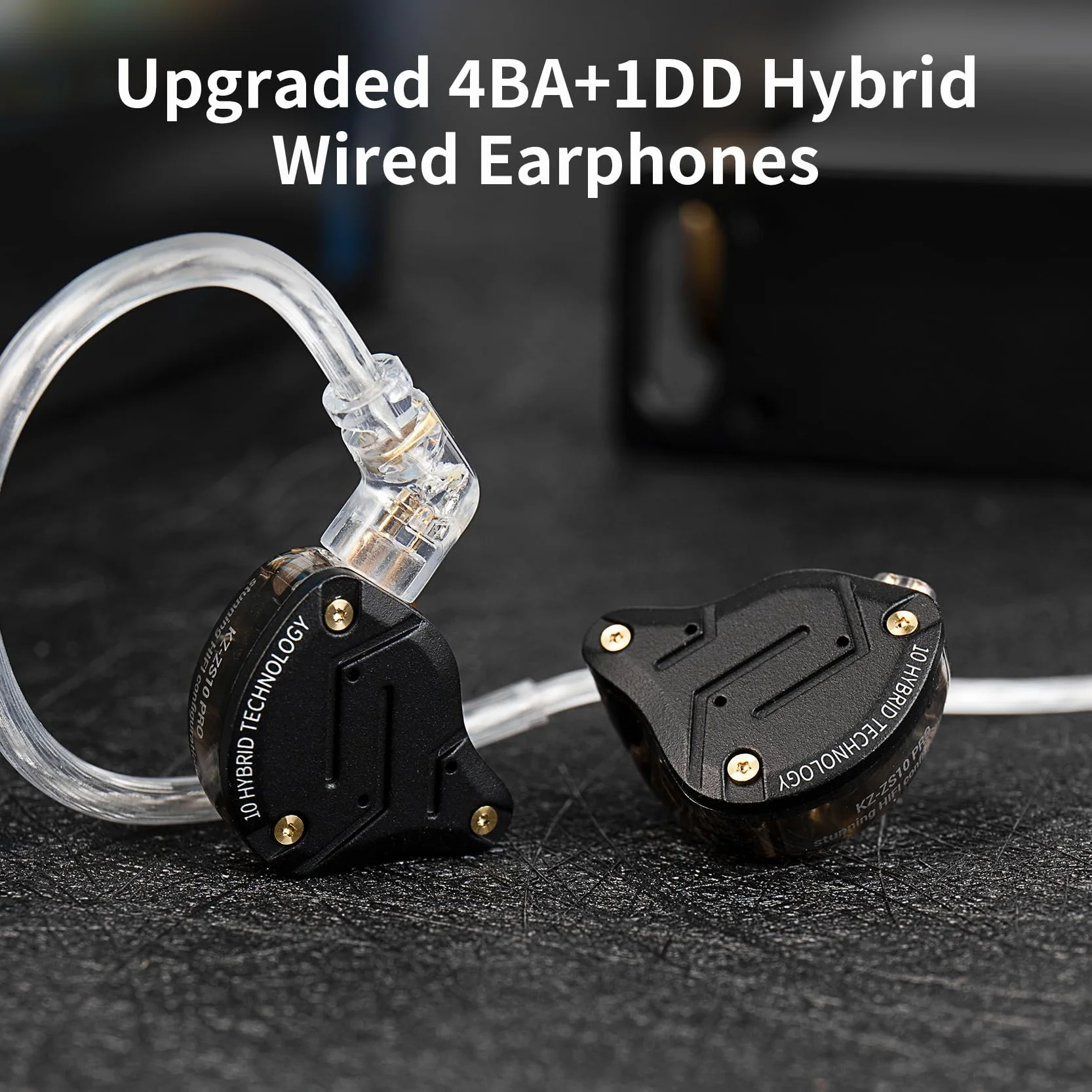 KINBOOFI KZ ZS10 Pro słuchawki douszne do monitorowania, słuchawki HiFi KZ ze sterownikami 4BA i 1DD, ulepszone ZS10 Pro z odłączanym kablem 0,75 mm 2-pinowym 6N OFC (z mikrofonem, czarne)