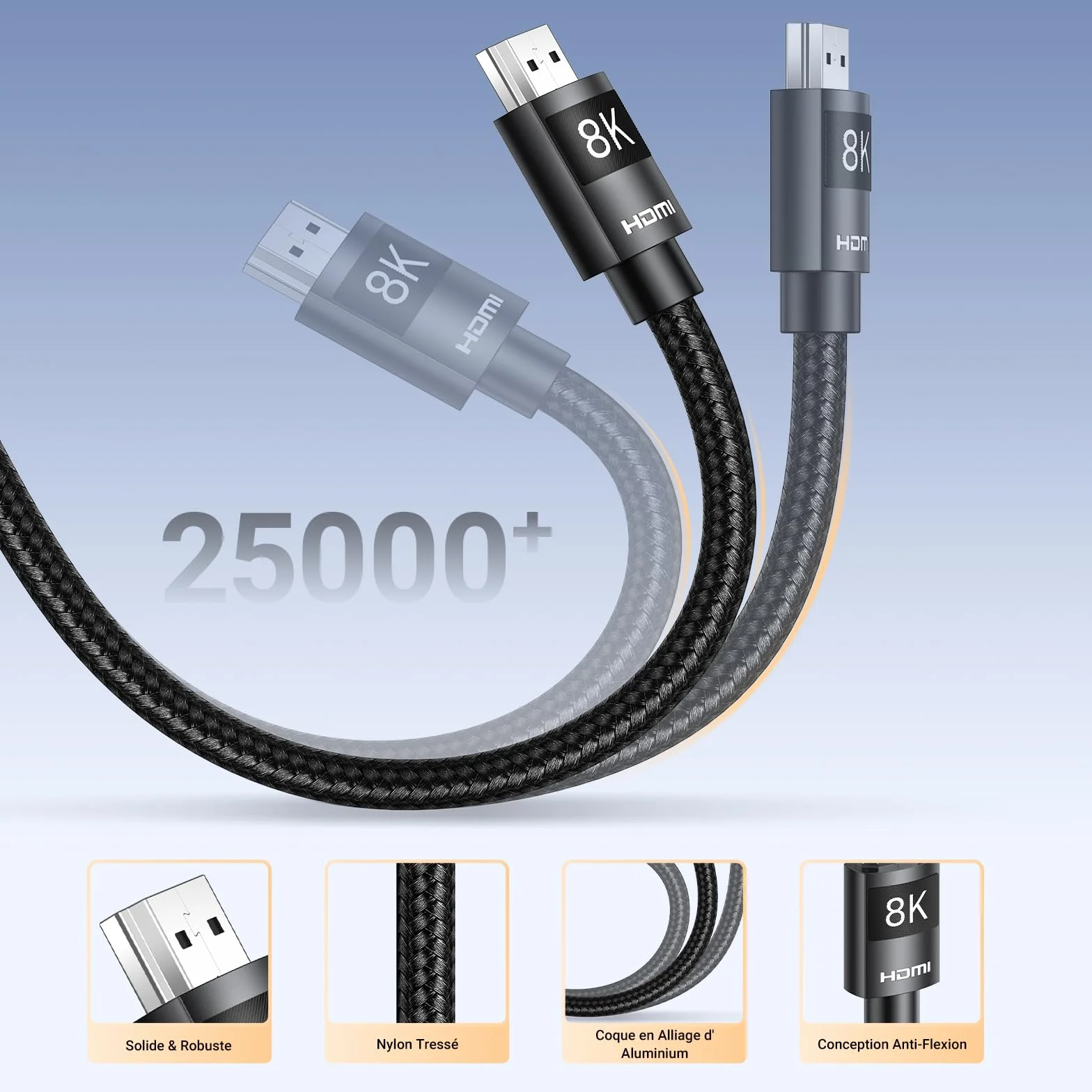 UGREEN Kabel HDMI 2.1 8K 4K Nylon 2M Obsługuje Dolby, HDR10+, eARC, 3D, kompatybilny z PS5
