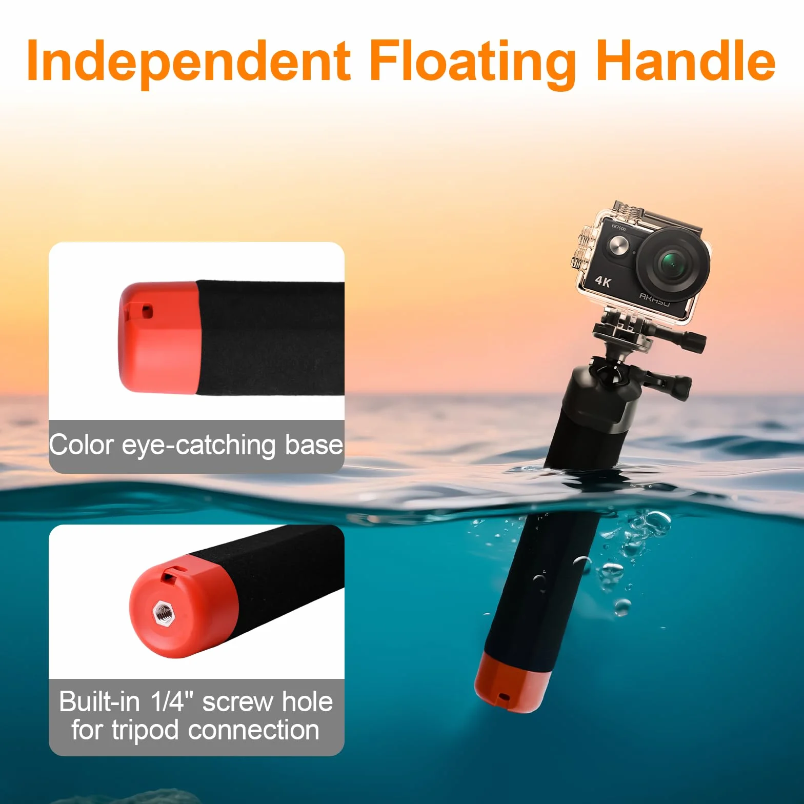 Wiseten uchwyt pływaki, antypoślizgowy kijek do selfie 360° dla GoPro Hero 13-9 i DJI Osmo Action 5 Pro