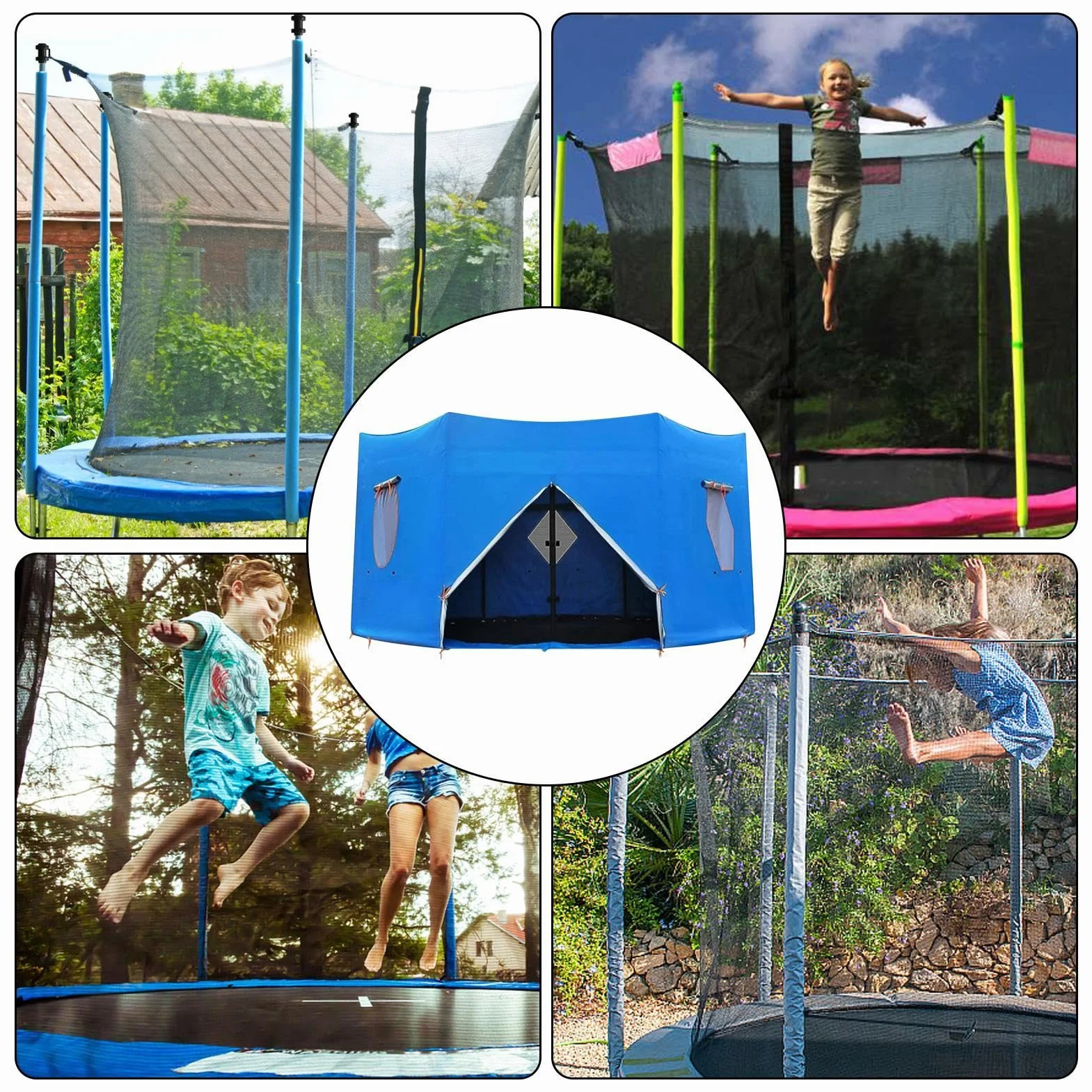 Baldachim do trampoliny okrągłej, namiot ochronny na 6 trampolin, akcesoria