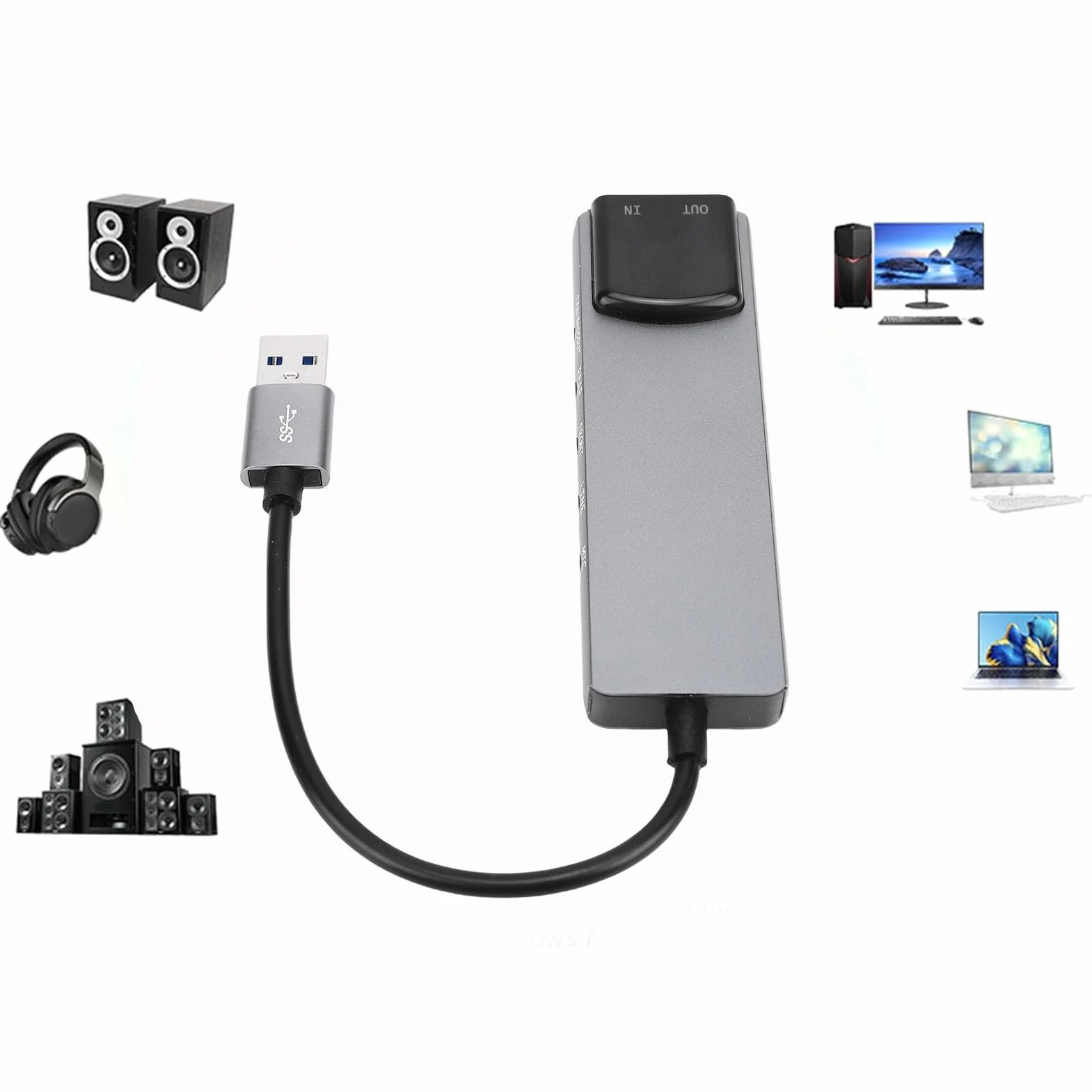 Zewnętrzna Karta Dźwięku Przestrzennego USB 5.1 z Cyfrowym Audio SPDIF do Laptopa