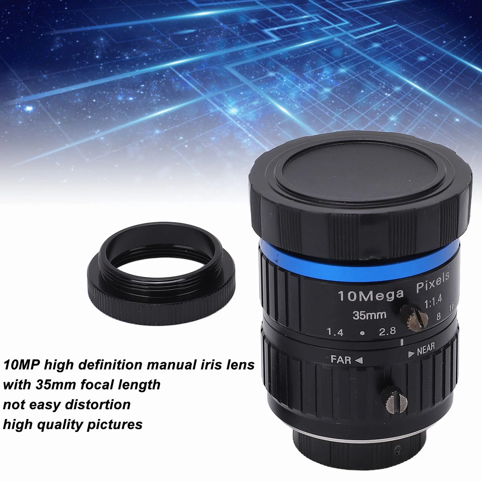Obiektyw 10 MP z Mocowaniem C, Ogniskowa 35 Mm, Obiektyw z ręczną przysłoną, Niełatwe Zniekształcenie, Wysokiej Jakości Zdjęcia do Kamery Przemysłowej, Ręczne Ustawianie Ostrości