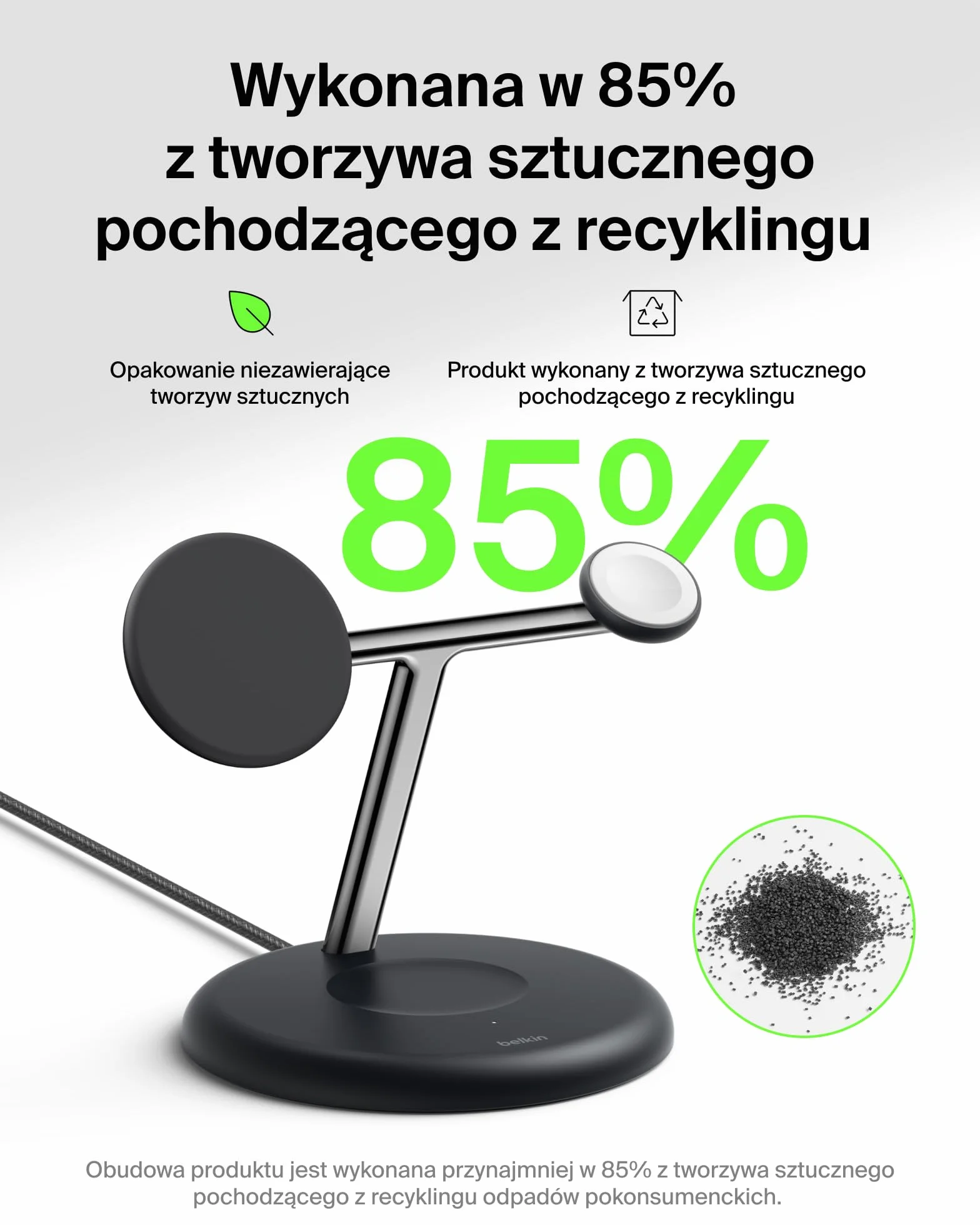 Belkin UltraCharge Bezprzewodowa Stacja Ładująca 3 w 1 z Qi2, 25 W – Czarna | Zgodna z MagSafe Ładowarka do Urządzeń iPhone, Apple Watch i Słuchawek, Certyfikat Qi2.2, z Kablem USB-C i Zasilaczem 45 W