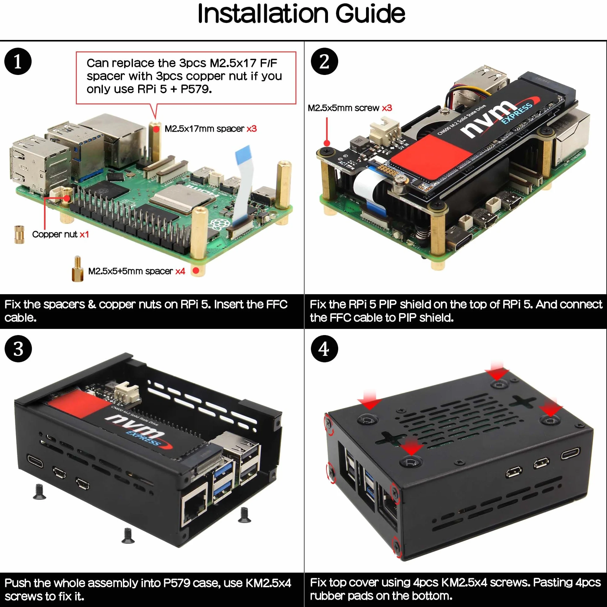 Geekworm Raspberry Pi 5 Case P579 Support PCIe M.2 NVMe SSD Shield X1001 X1004 X1003 X1012 X1015 X1000 M901 M300 Active Cooler