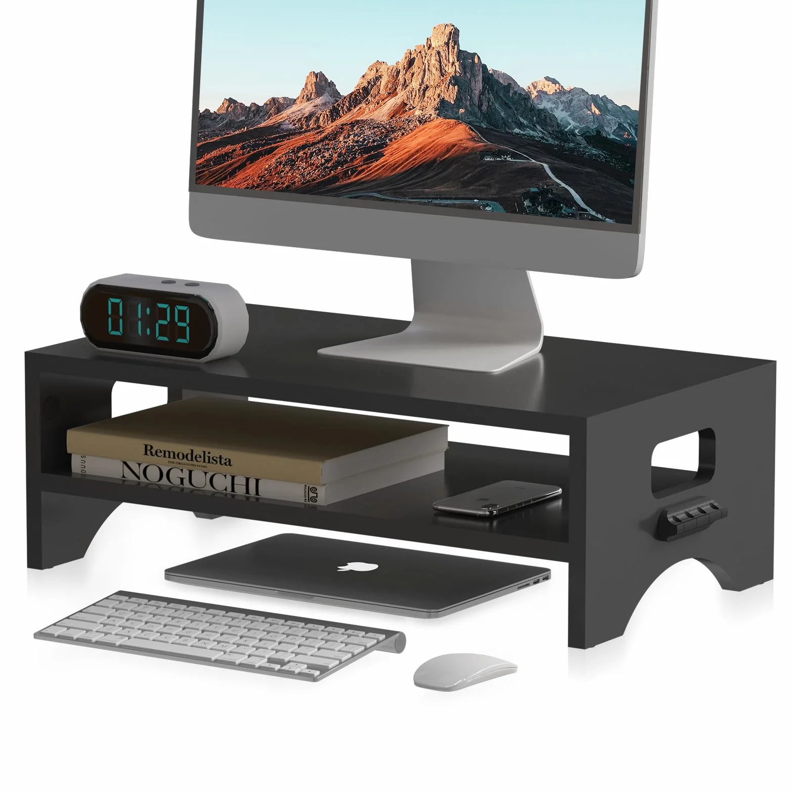 Pholiten Stojak na monitor, 2 poziomy, stojak na laptopa, stolik pod laptopa, komputer – 16,5 x 9,3 x 5,6, czarny
