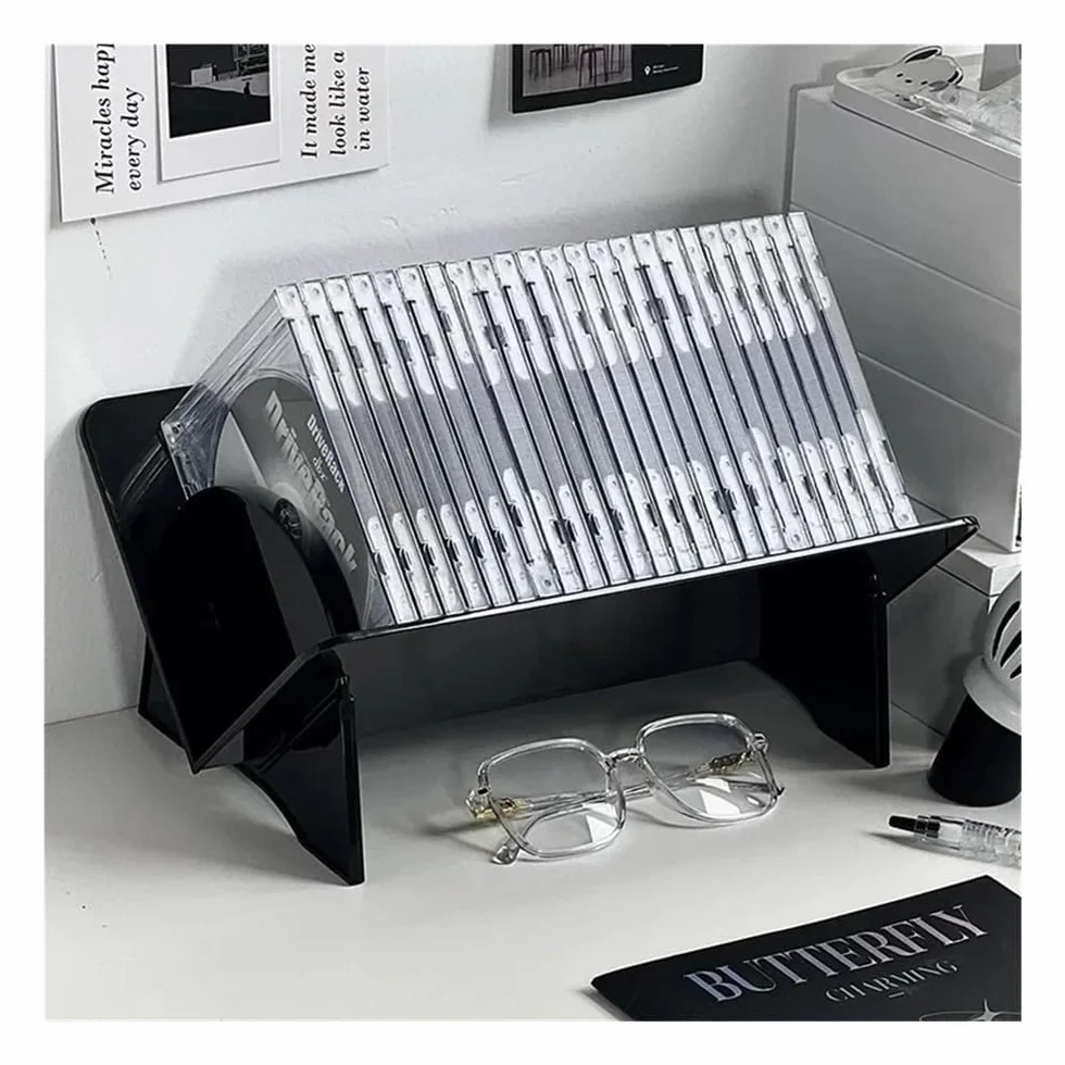 Stojak na płyty CD Stojak do przechowywania płyt CD Album z płytami Stojak przezroczysty Półka na książki(White)