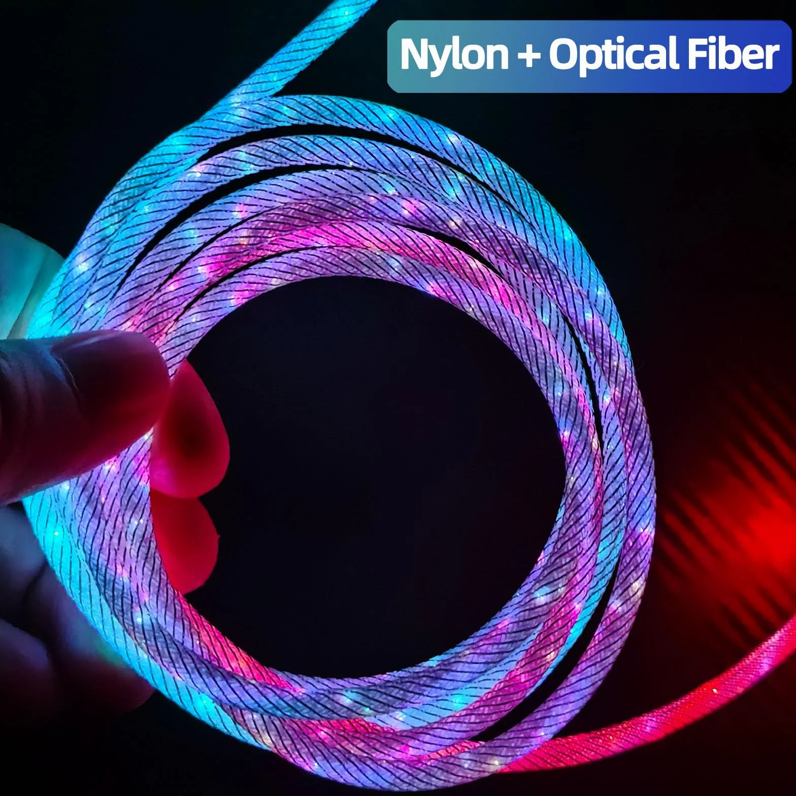 2 m kabel do szybkiego ładowania typu C, podświetlany przewód ładowarki LED, 66 W, 5 A, QC3.0, widoczna zmiana kolorów RGB, USB A na USB C, przewód do synchronizacji danych do Samsung Galaxy