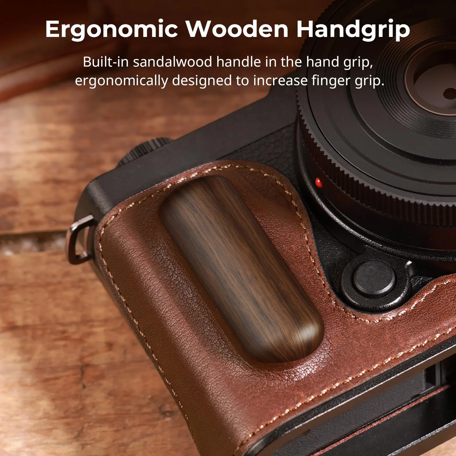SMALLRIG Half Leather Case kit, Skórzane etui na Aparat w Stylu Vintage, Półskórzane etui, Ramka ze Stopu Aluminium, z Drewnianym Uchwytem dla Panasonic LUMIX S9-4703