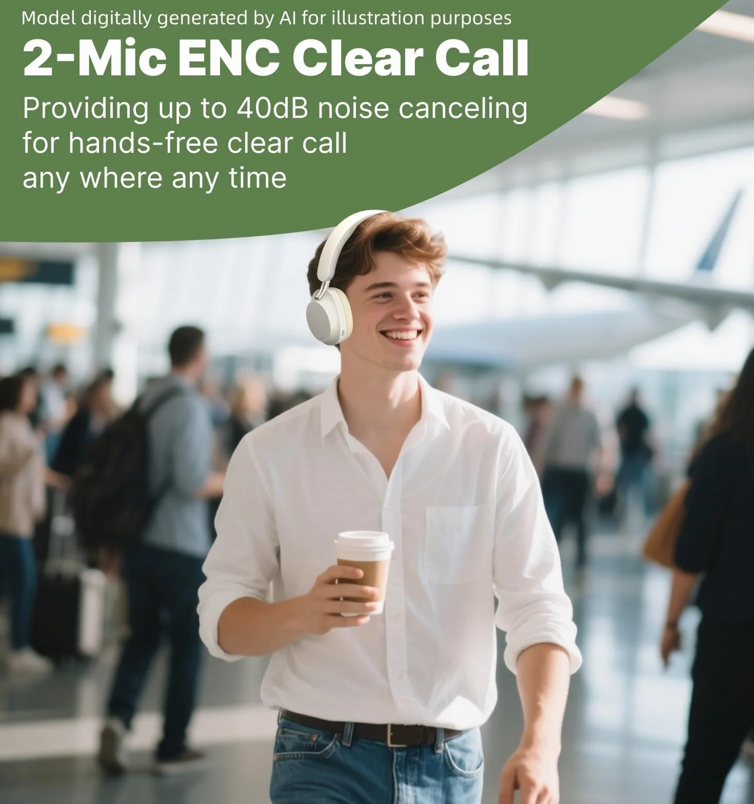 Hmusic MS04 4-Mik Słuchawki Bluetooth ANC, 80H Czas Pracy | Nauszne Słuchawki Bluetooth, Kabel Aux 3.5mm, z Etui, Białe Składane Słuchawki Bezprzewodowe do Gry/Podróży/Pracy/Dojazdów