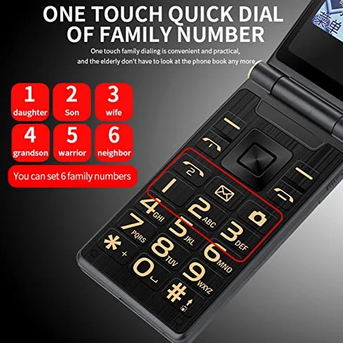 2,8-calowy Odblokowany Telefon Komórkowy z klapką dla Seniorów, łatwy w Użyciu Klasyczny Telefon Komórkowy z klapką 2G z Przyciskiem SOS, latarką LED, dużą czcionką i dużą