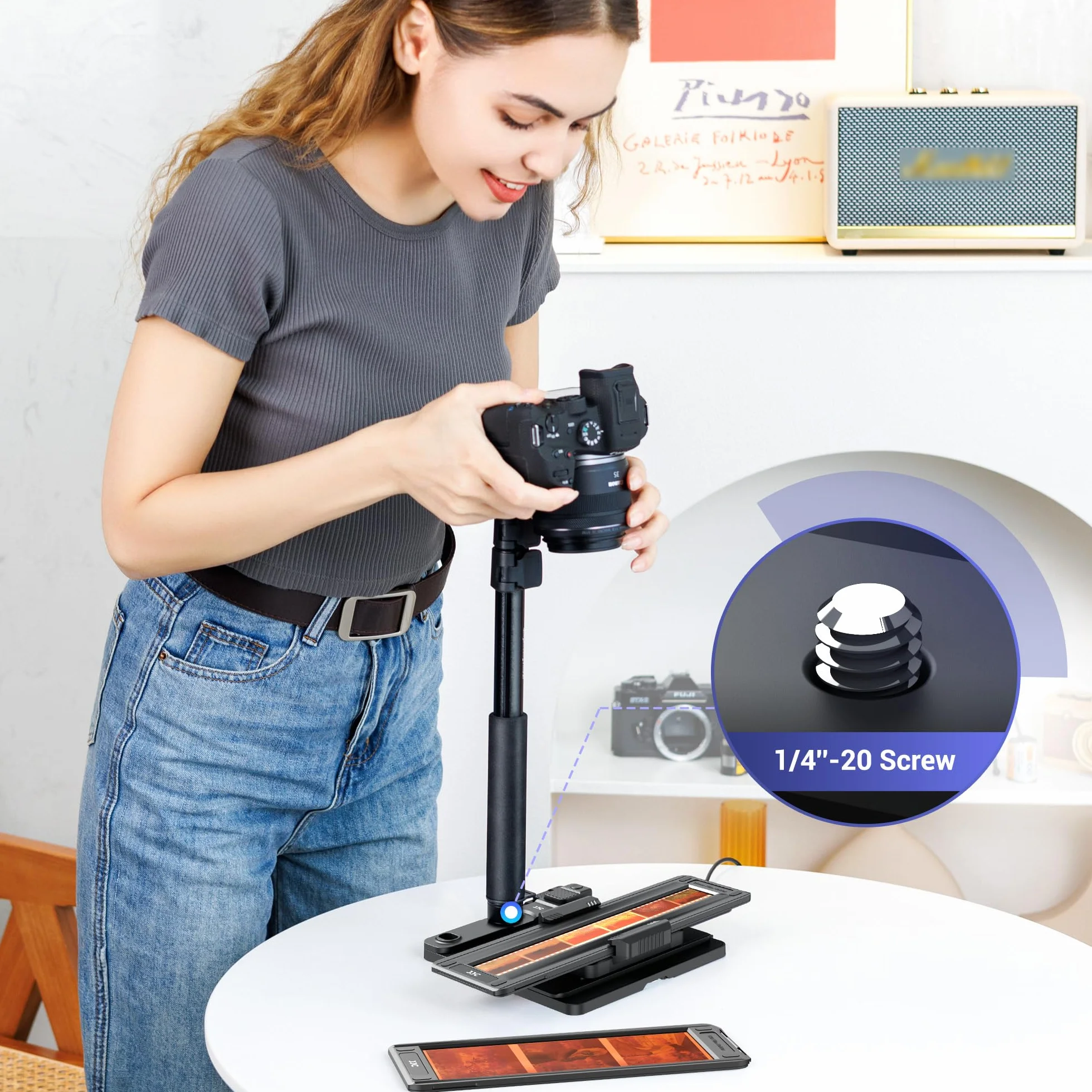 JJC Mobilny adapter do skanowania slajdów fotograficznych, negatywnego kopiowania i przeglądarki filmów, z panelem świetlnym i uchwytem 35 mm
