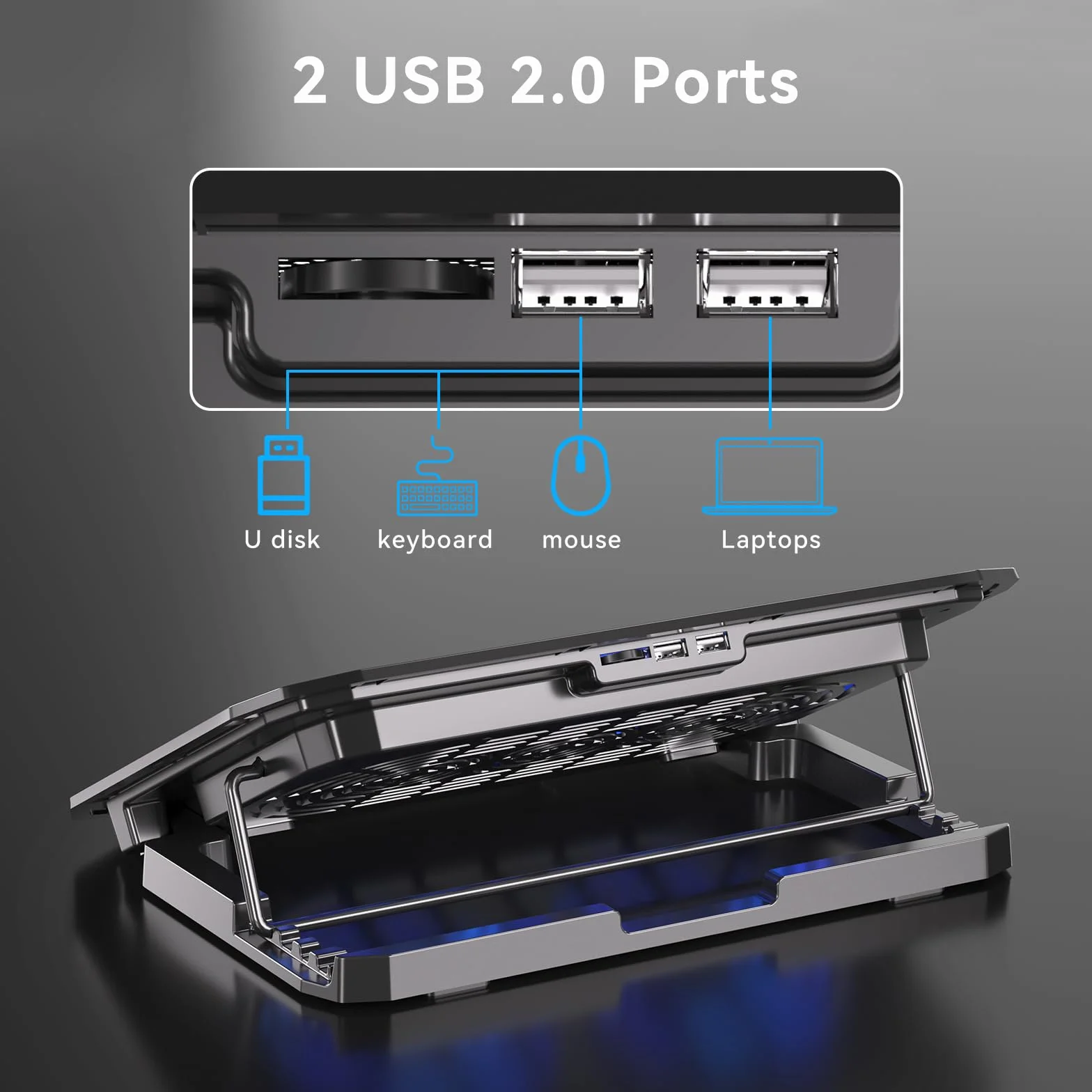 KYOLLY Ultra cienka podkładka chłodząca do laptopa 10-15,6 cala, przenośna chłodziarka do notebooka z 2 cichymi dużymi wentylatorami, wentylator do laptopa do gier, regulacja prędkości wiatru, 5