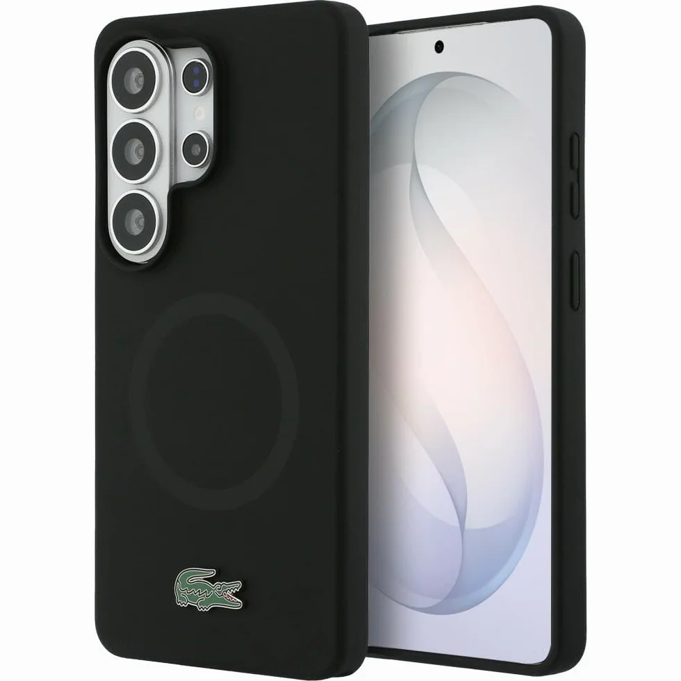 CG MOBILE Lacoste silikonowe metalowe logo krokodyla, kompatybilne z MagSafe etui do Samsung Galaxy S26 Ultra (czarne)
