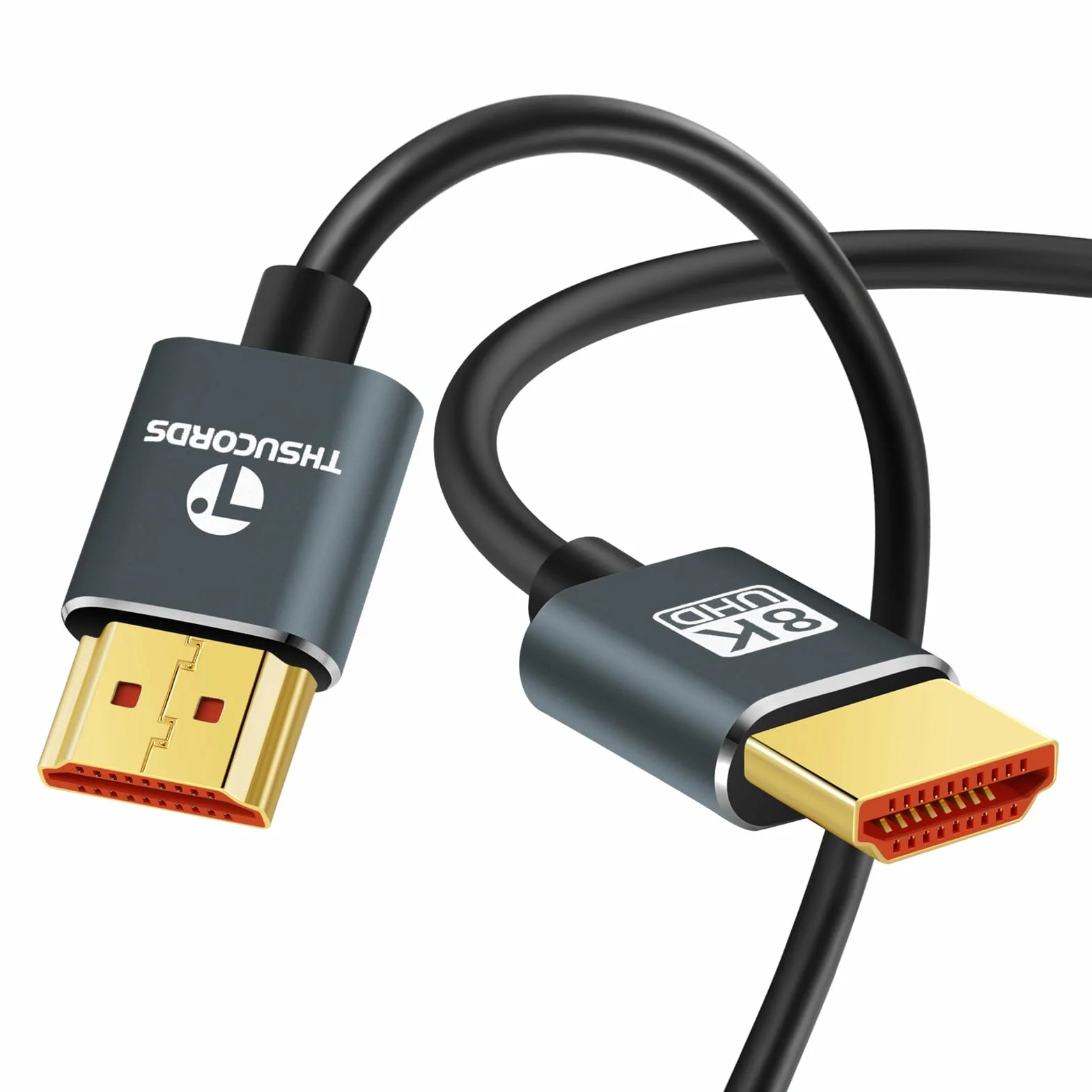 Thsucords Ultra cienkie 8K 4K Kable HDMI 2M, Slim LanElastyczne miękkie HDMI 2.1 Obsługa 4K@120Hz8K@60Hz 48Gbps Kompatybilny z Roku TV/HDTV/PS5/Blu-ray