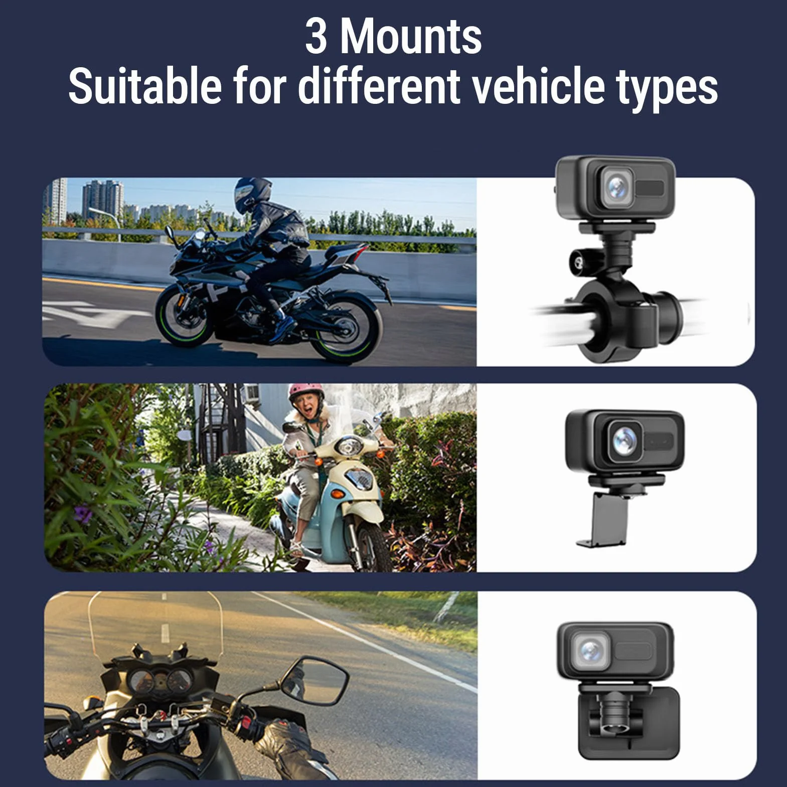 PUSOKEI Kamera Samochodowa Wi-Fi dla Motocykli, Obiektyw Szerokokątny 140°, Wodoszczelny Rejestrator Jazdy na Rowerze IP65 z Nagrywaniem w Pętli, Czujnik G, Noktowizor, System DVR dla