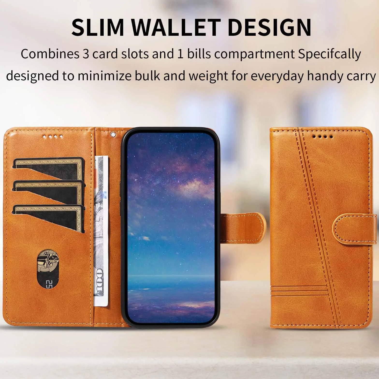 Etui z klapką do Samsung Galaxy S25 Ultra/S25 Plus/S25, skórzane etui portfelowe na telefon z stojakiem na karty, etui foliowe, odporne na wstrząsy, z tworzywa TPU wewnątrz, żółte, S25plus