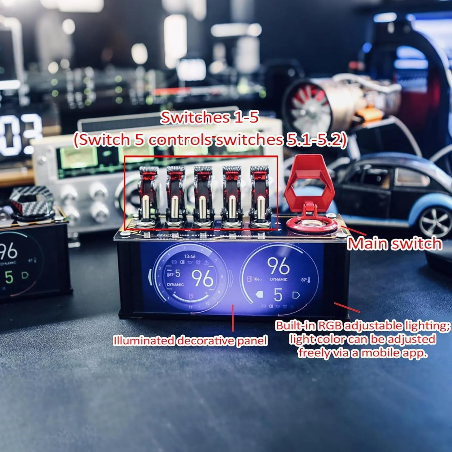 6-portowa niezależna stacja dokująca USB, stacja dokująca do koncentratora z oświetleniem, niezależny przycisk sterowania/bezprzewodowe włączanie, USB DC 2.1, do telefonów, tabletów i gadżetów
