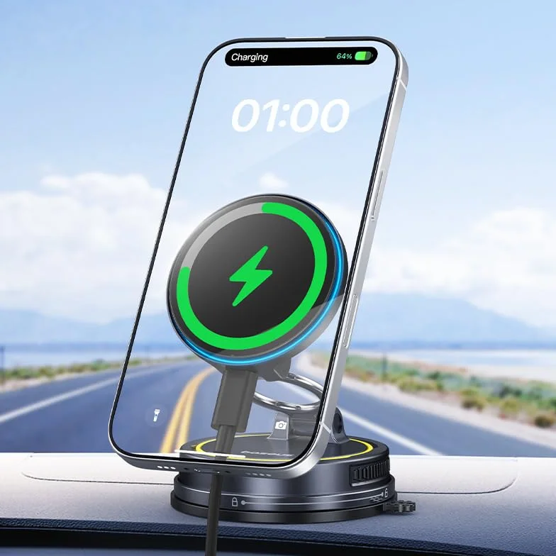 Baseus VC2 Flex Pro 15W uchwyt samochodowy do telefonów komórkowych dla Magsafe z funkcją ładowania, bezprzewodowa ładowarka samochodowa do iPhone'a 17,16,15,14,13,12 Pro Max
