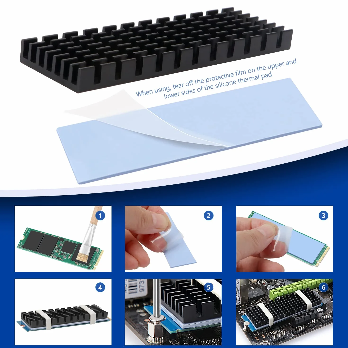 4 Sztuk Radiator M.2 SSD, VooGenzek Aluminiowy Radiator, ze Śrubami M.2 SSD i Arkuszem Kleju Termoprzewodzącego, do Radiatorów M.2 do Laptopów i Komputerów Stacjonarnych, 70X22X6mm, Czarny