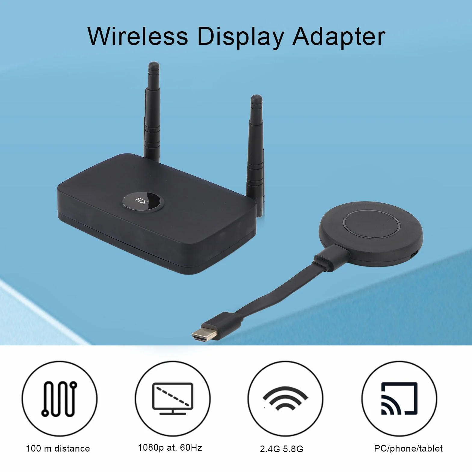 Pyhodi Bezprzewodowy Adapter Dongle Wyświetlacza, 1080p Wireless Extender Nadajnik i Odbiornik, Rozpocznij Rzut Ekranu Bezprzewodowego w Mniej niż 10 Sekund dla Projektora (wtyczka UE)