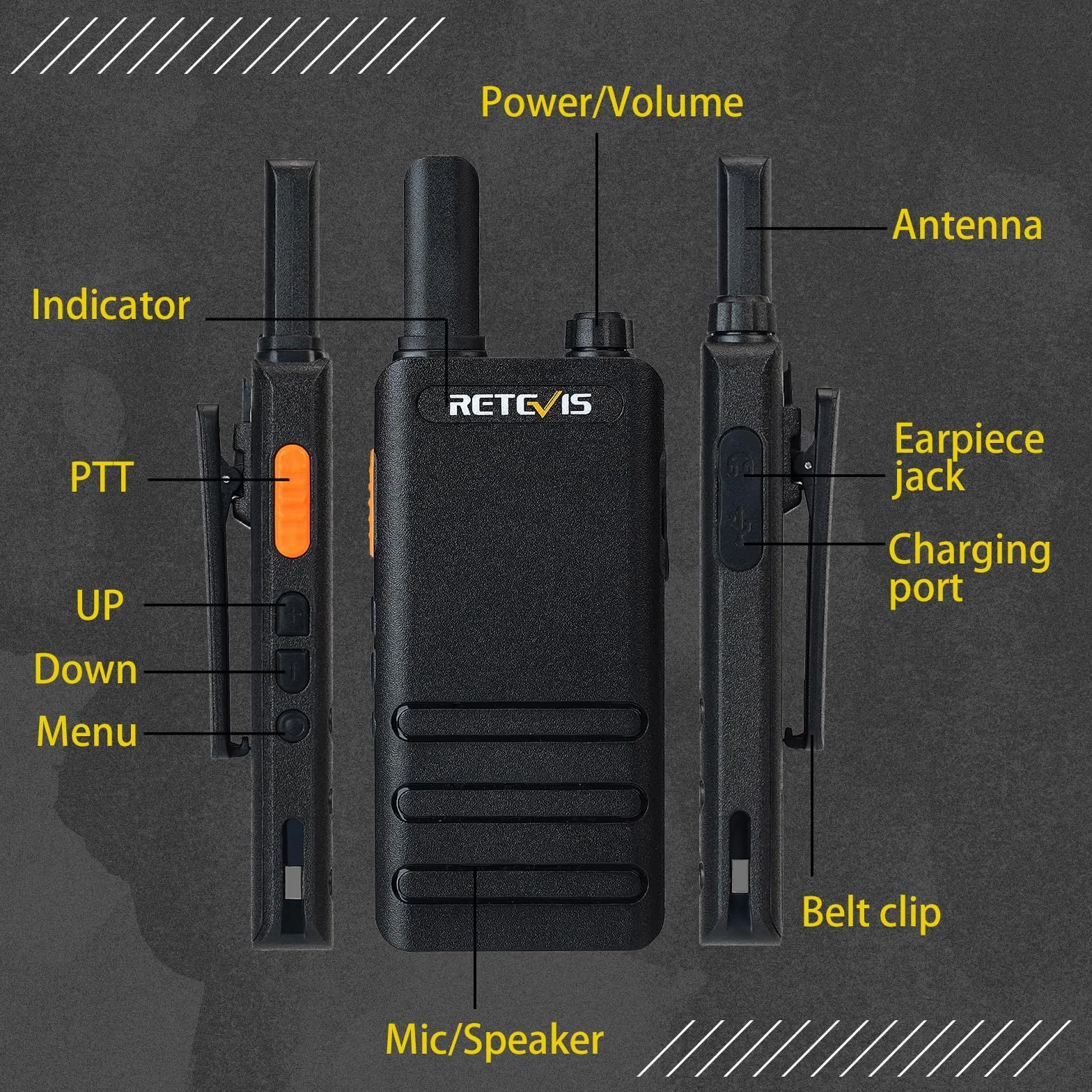 Retevis RT622P Walkie Talkie Mini, 15mm Ultra-cienki, USB-C Akumulator Krótkofalówka 1620mAh Bateria, VOX, Profesjonalna Restauracja Walkie Talkie Przenośne ze Słuchawkami (4 Szt., Czarny)