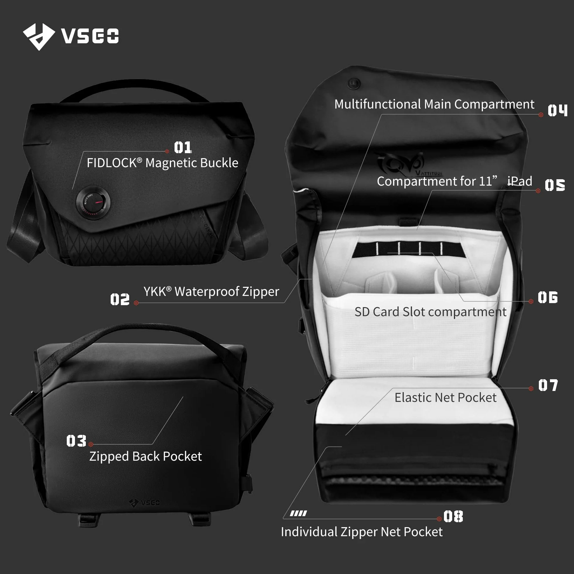 VSGO Profesjonalna torba na zdjęcia 6 l, torba na ramię, mikro-lustrzanka, aparat cyfrowy, wyposażenie fotograficzne, specjalna torba do pracy