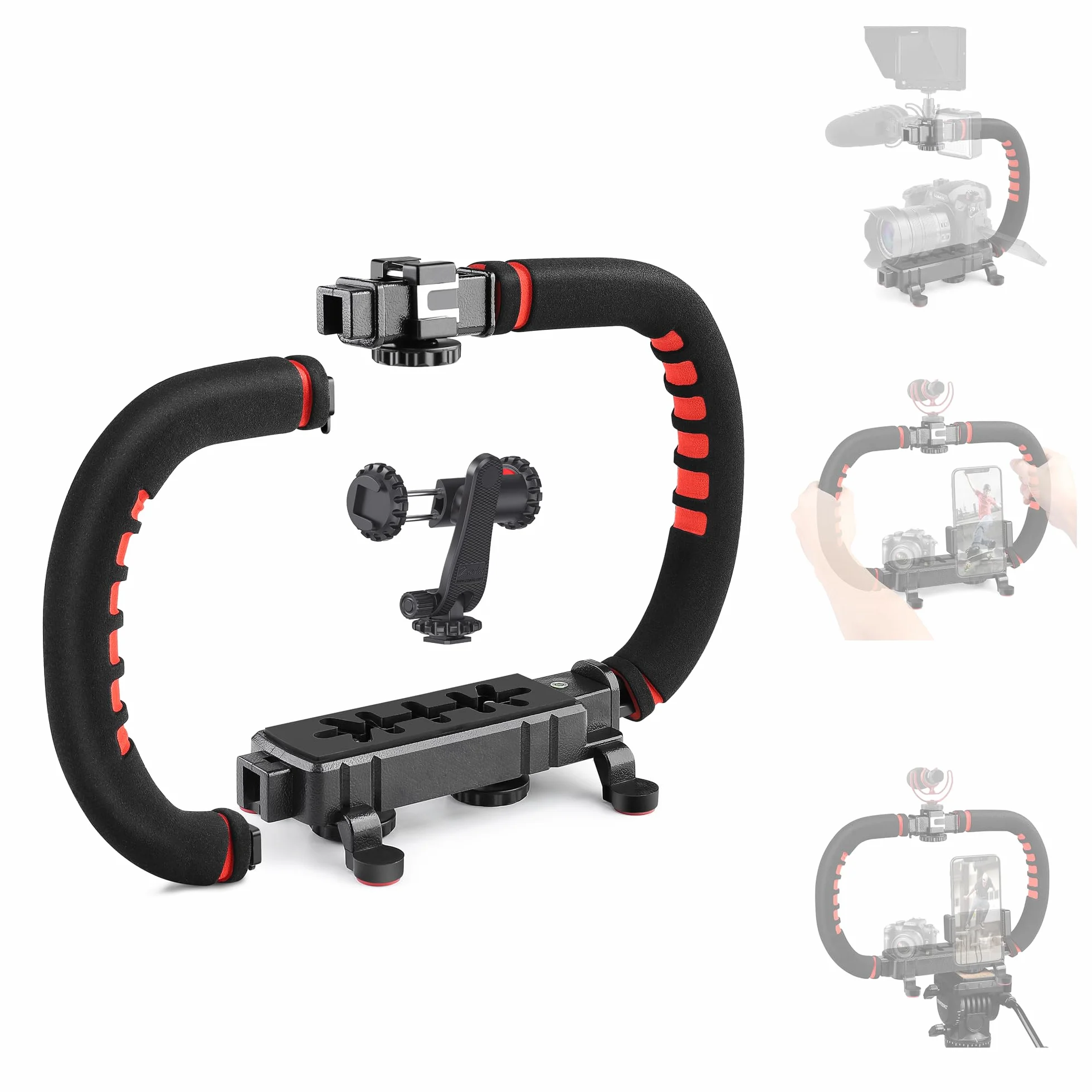 Zeadio Stabilizator do smartfona i aparatu - ręczny uchwyt wideo z uchwytem, kompatybilny ze wszystkimi kamerami, kamerami, akcjami, lustrzankami, telefonami iPhone i Androidem
