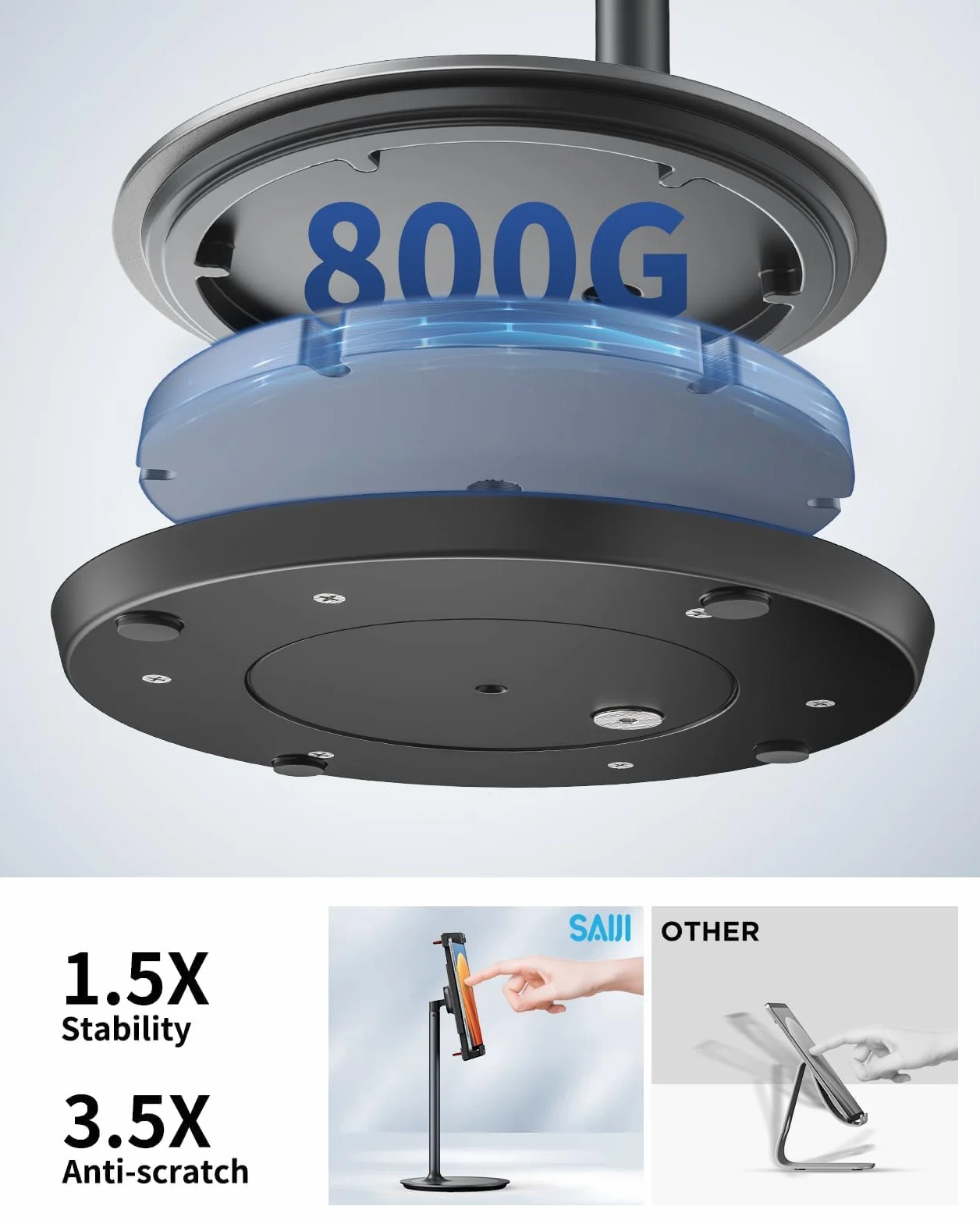 SAIJI Stojak na tablet, regulowany stojak na telefon, obracany o 360 stopni, podstawka ze stopu aluminium, stacja dokująca do telefonu z ekranem 11.9 cm-32.8 cm (czarny)